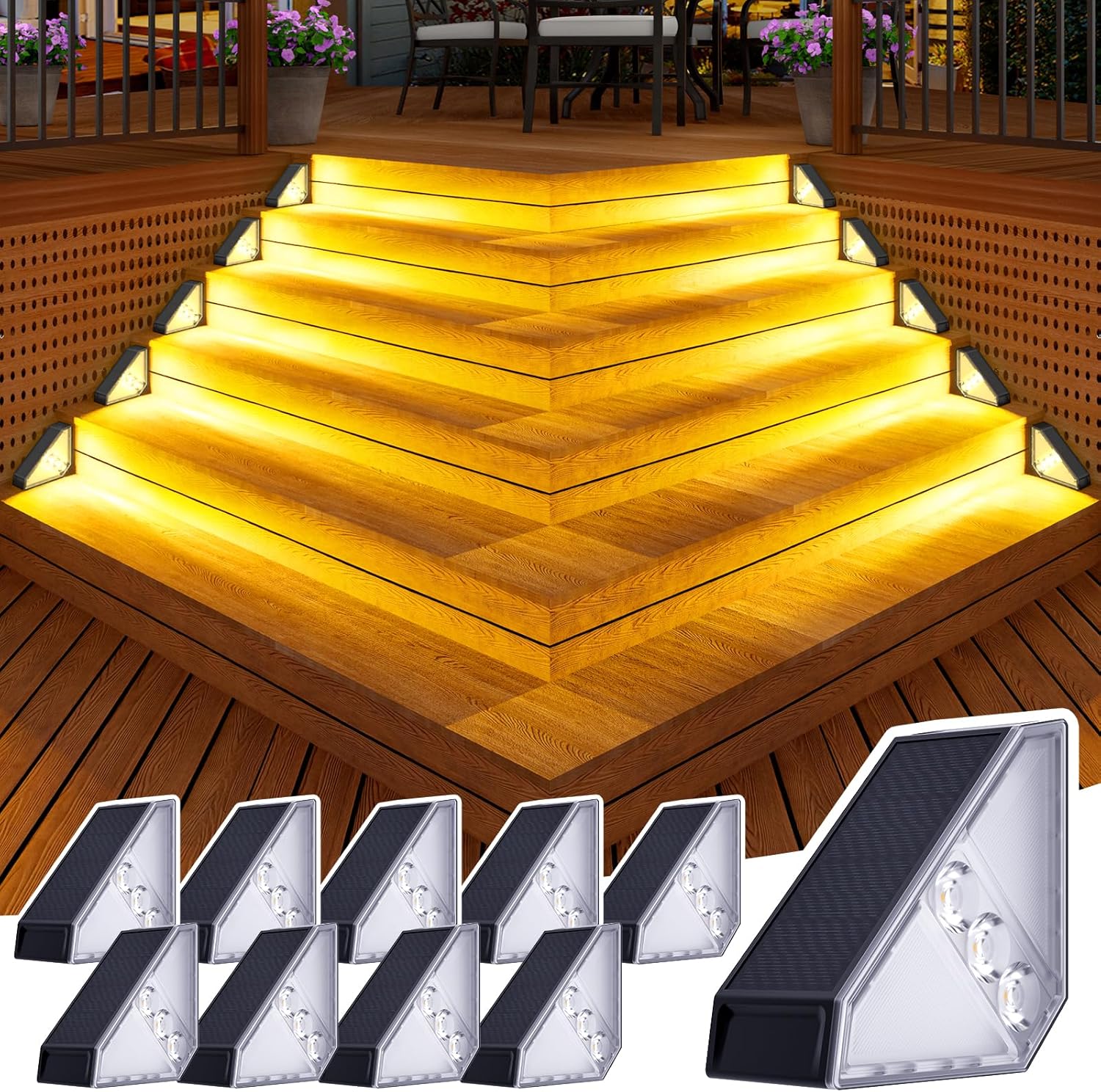 JSOT Solar Step Stair Lights Outdoor Yard Decor 10 Pack, IP65 Waterproof Deck Li...