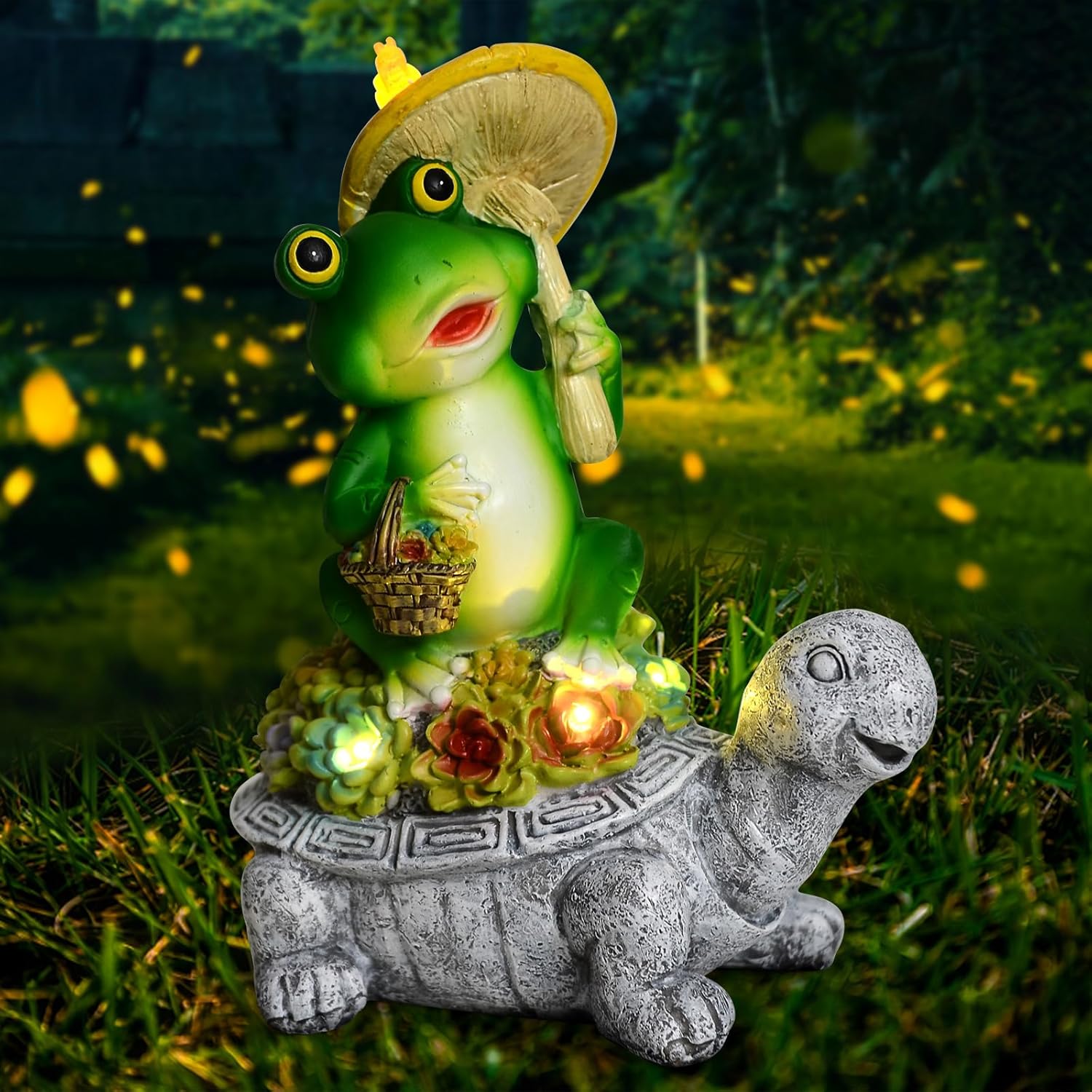 JOBOSI Frog Turtle Solar Light Garden Statues Garden Decor for Outside Yard Art...