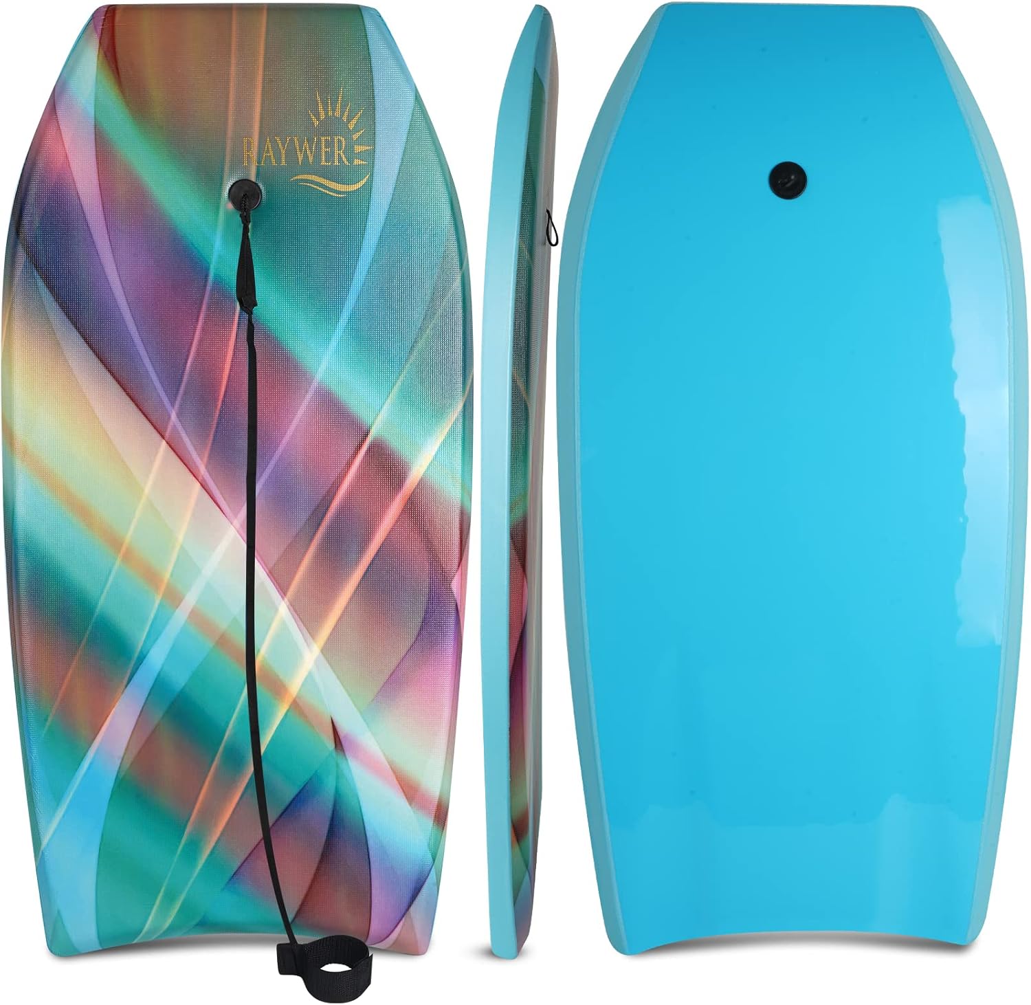 Body Board Lightweight with EPS Core, HDPE Slick Bottom, Leash & Adjustable Wris...