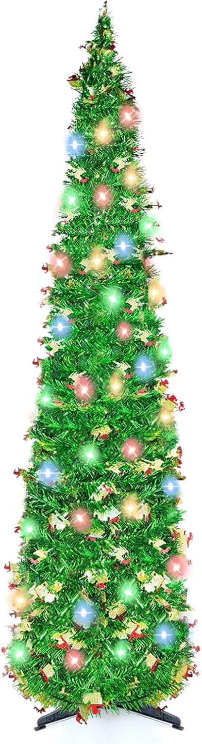 5FT Pop Up Christmas Tree with 90 LED Lights, Collapsible Christimas Tree Sled S...