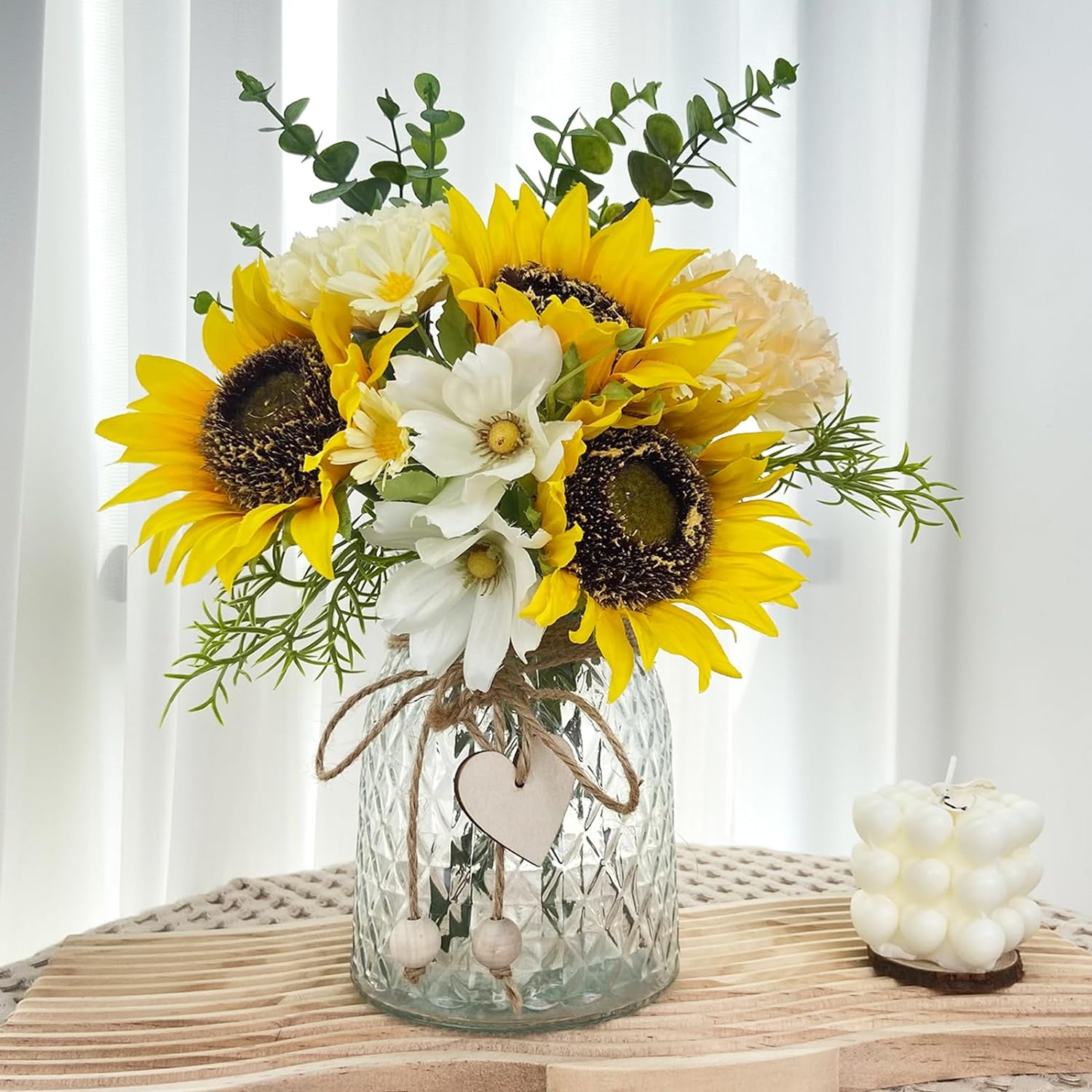 Fake Flowers in Vase,Artificial Sunflower Bouquets in Vase with a Flower Arrange...