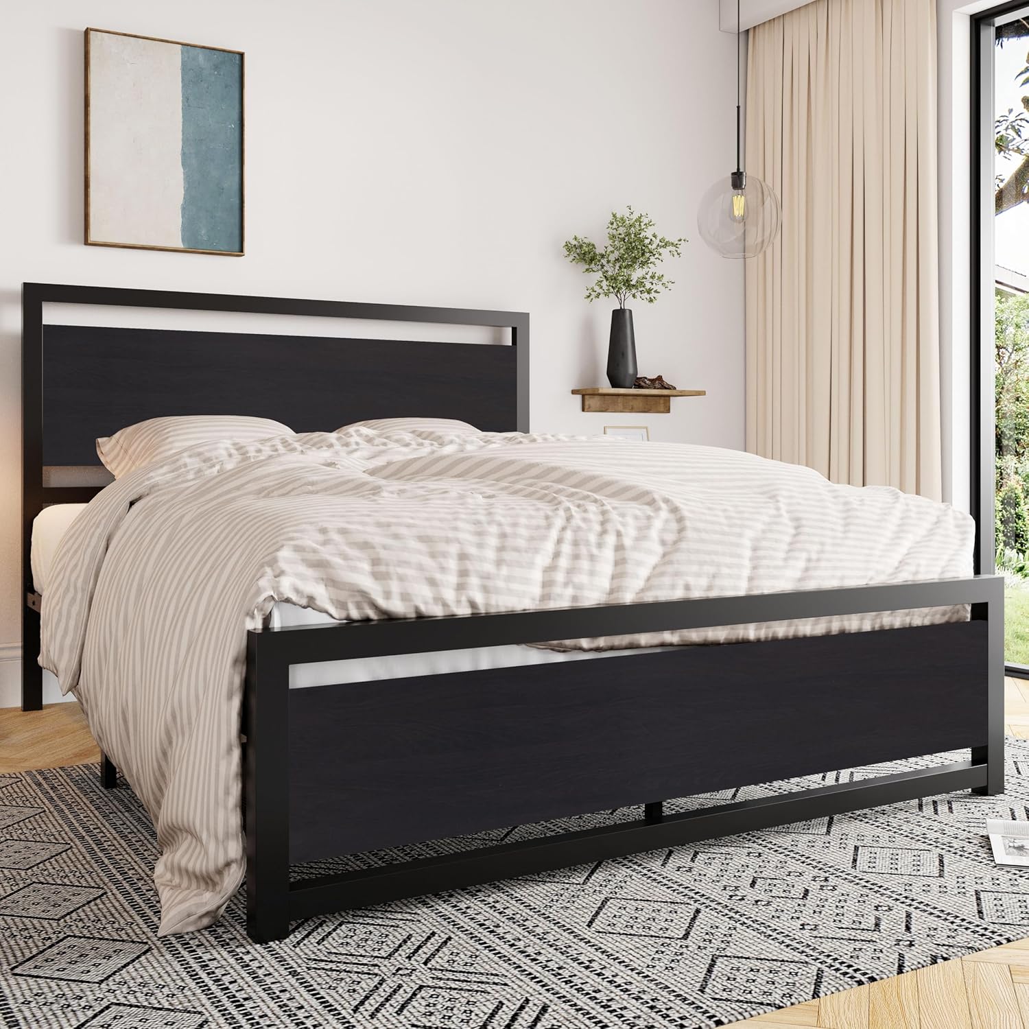 Allewie Queen Bed Frame with Headboard, Heavy Duty Metal Platform Bed Frame with...