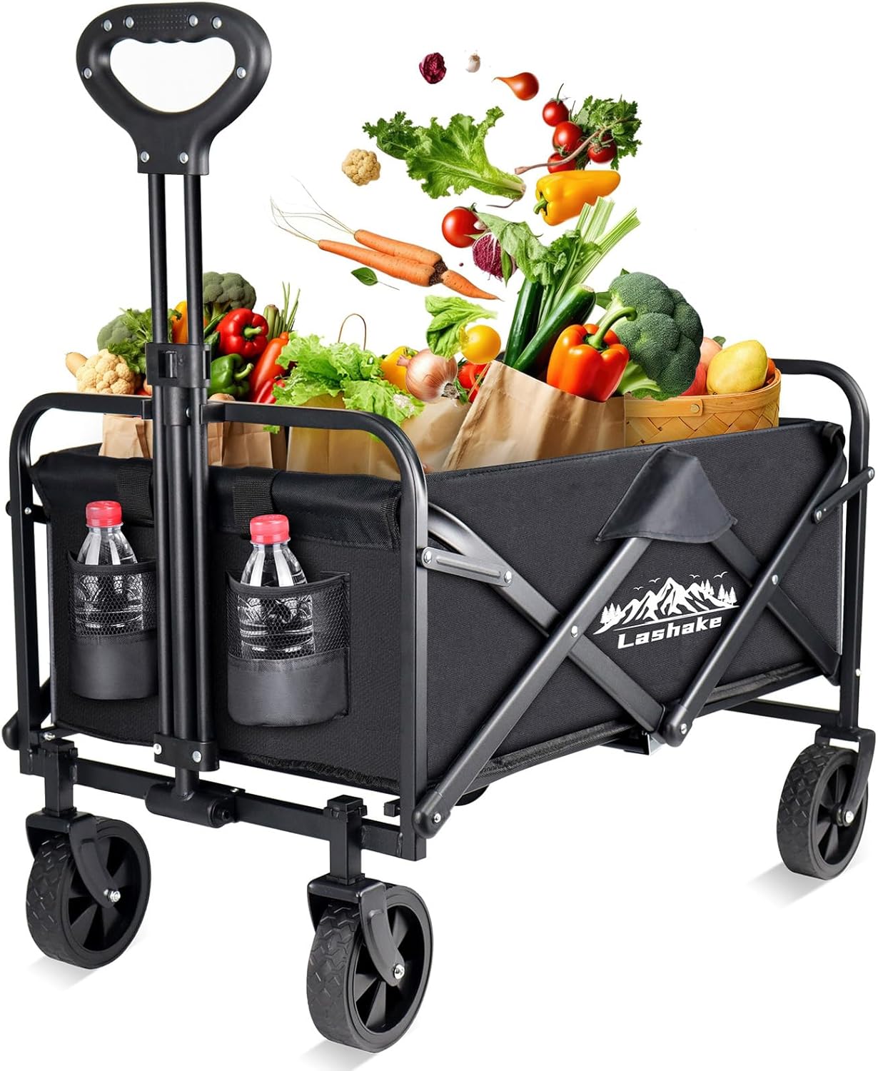 Collapsible Wagon Carts Foldable, Heavy Duty Beach Folding Wagon Cart with Wheel...