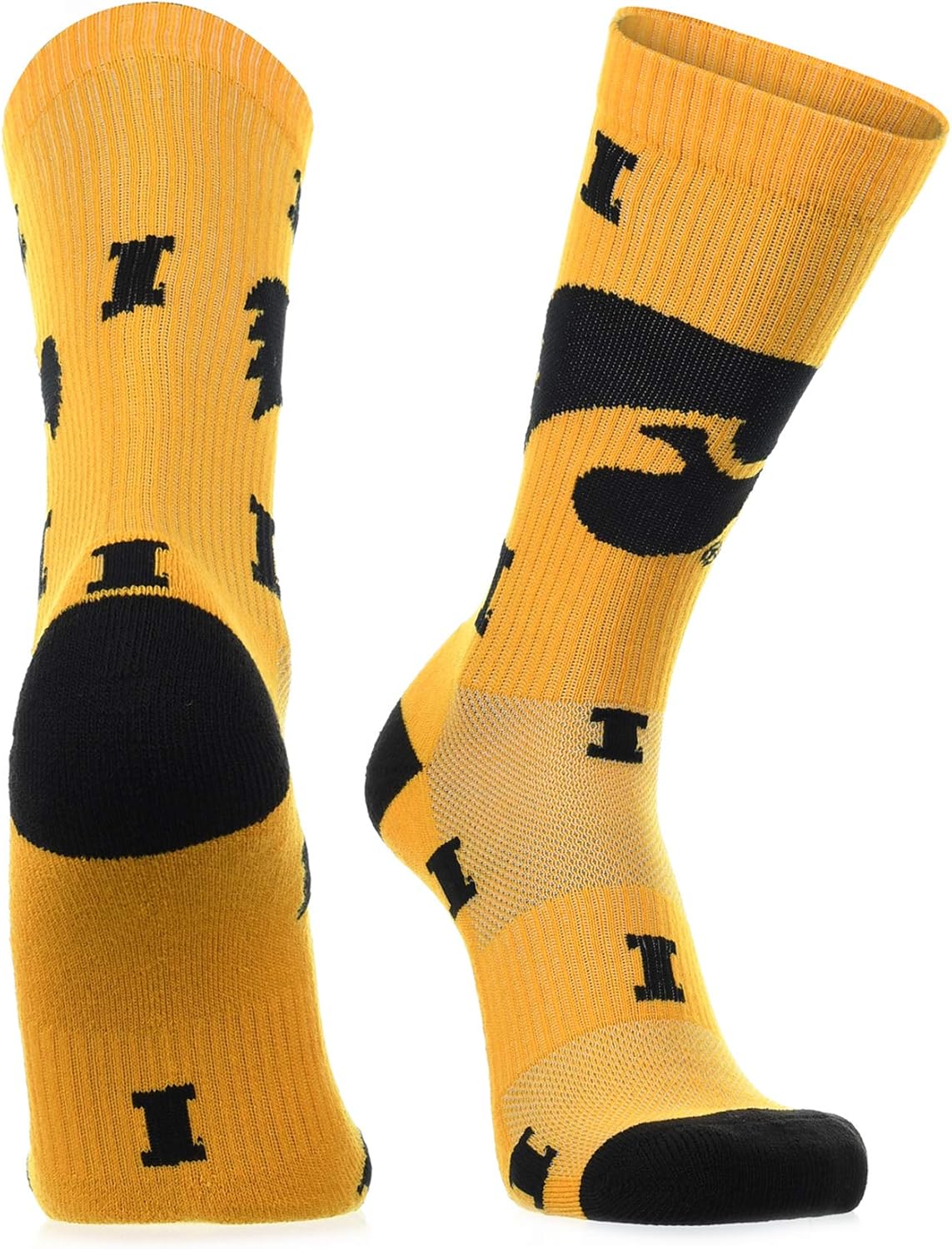TCK Mayhem Crew Socks Calf Length Sock Mens Game Day Socks Large Iowa Gold/Black
