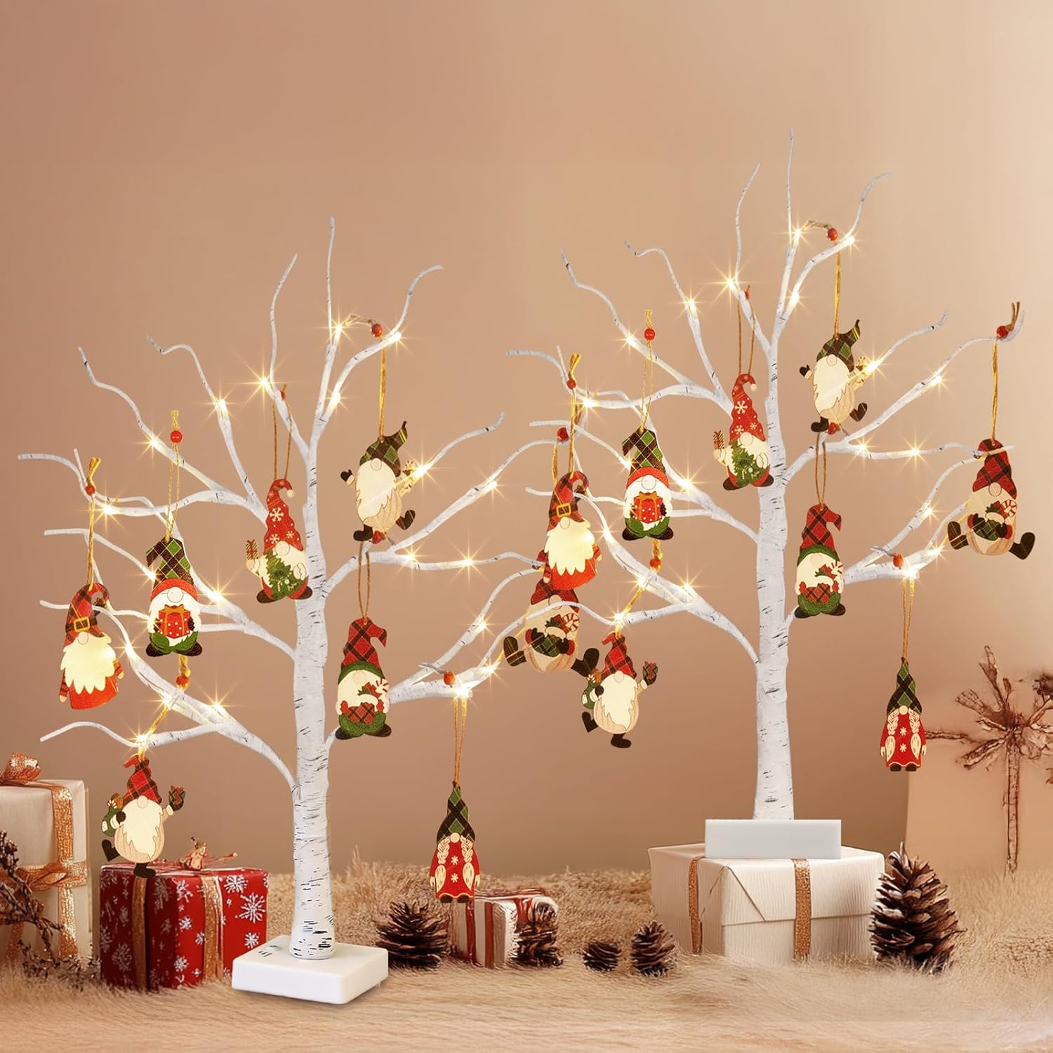 PEIDUO Christmas Decorations Indoor 2 FT 24 LT Lighted Birch Tree with 8 Christm...