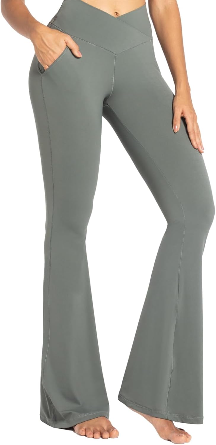 Sunzel Flare Leggings for Women with Pockets, Crossover Yoga Pants with Tummy Co...