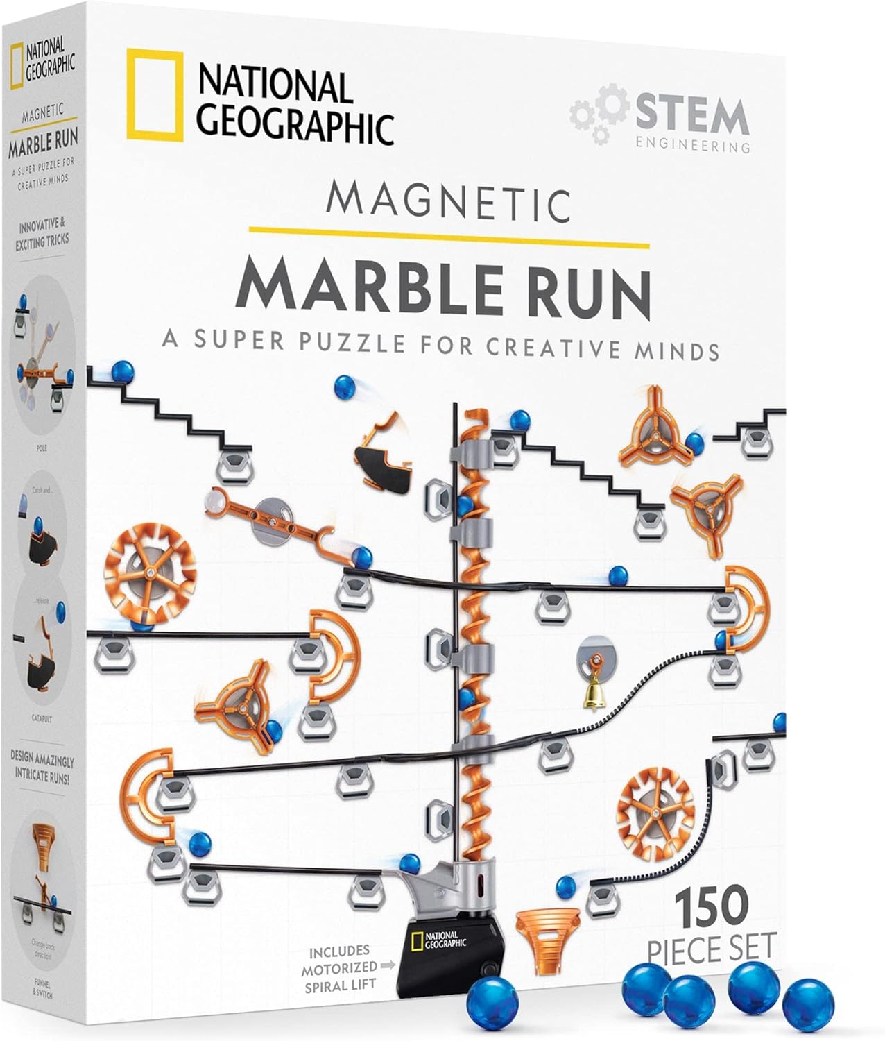 NATIONAL GEOGRAPHIC Magnetic Marble Run - 150-Piece STEM Building Set for Kids &...