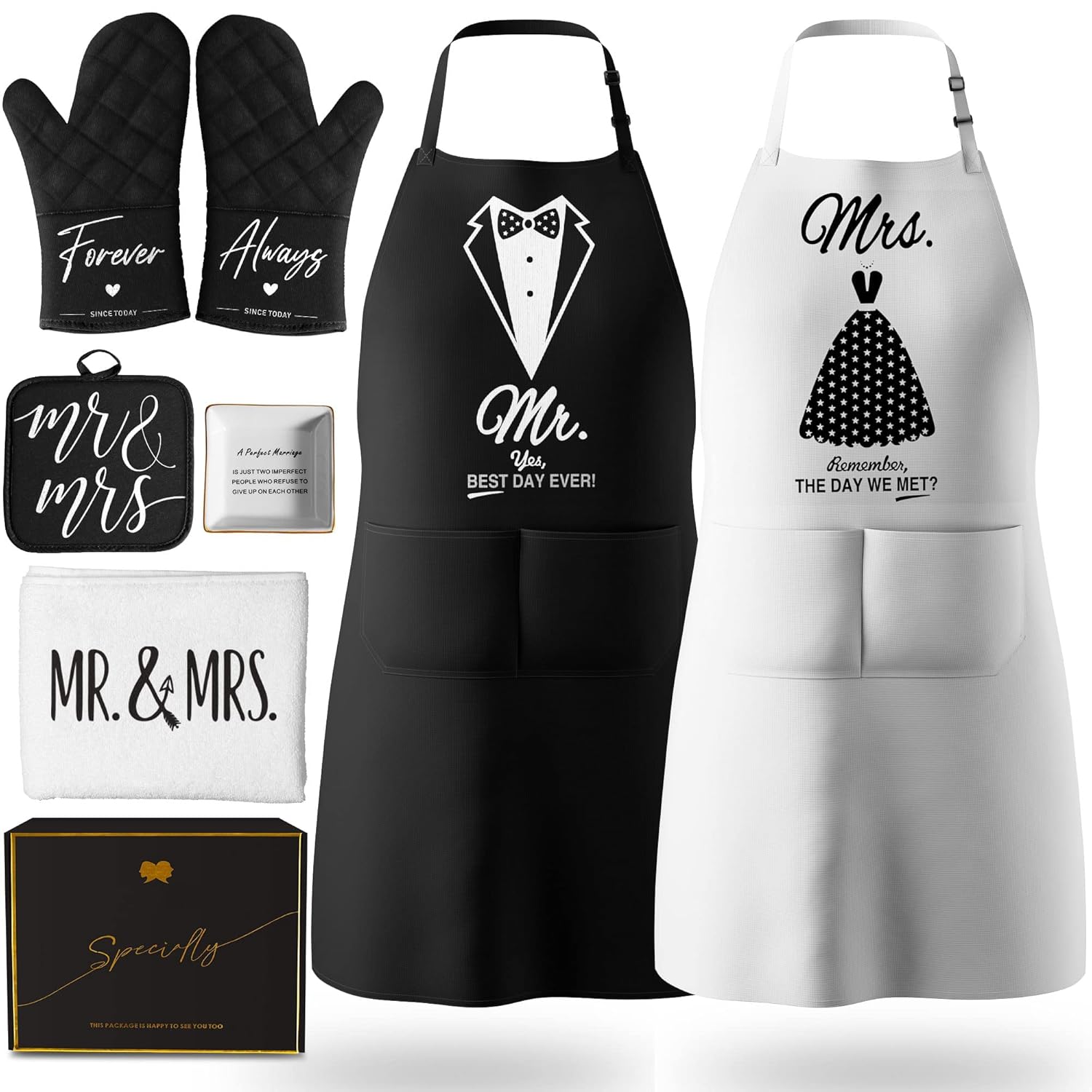 Mr and Mrs Aprons for Couples Gifts - Anniversary, Bridal Shower, Wedding, Engag...