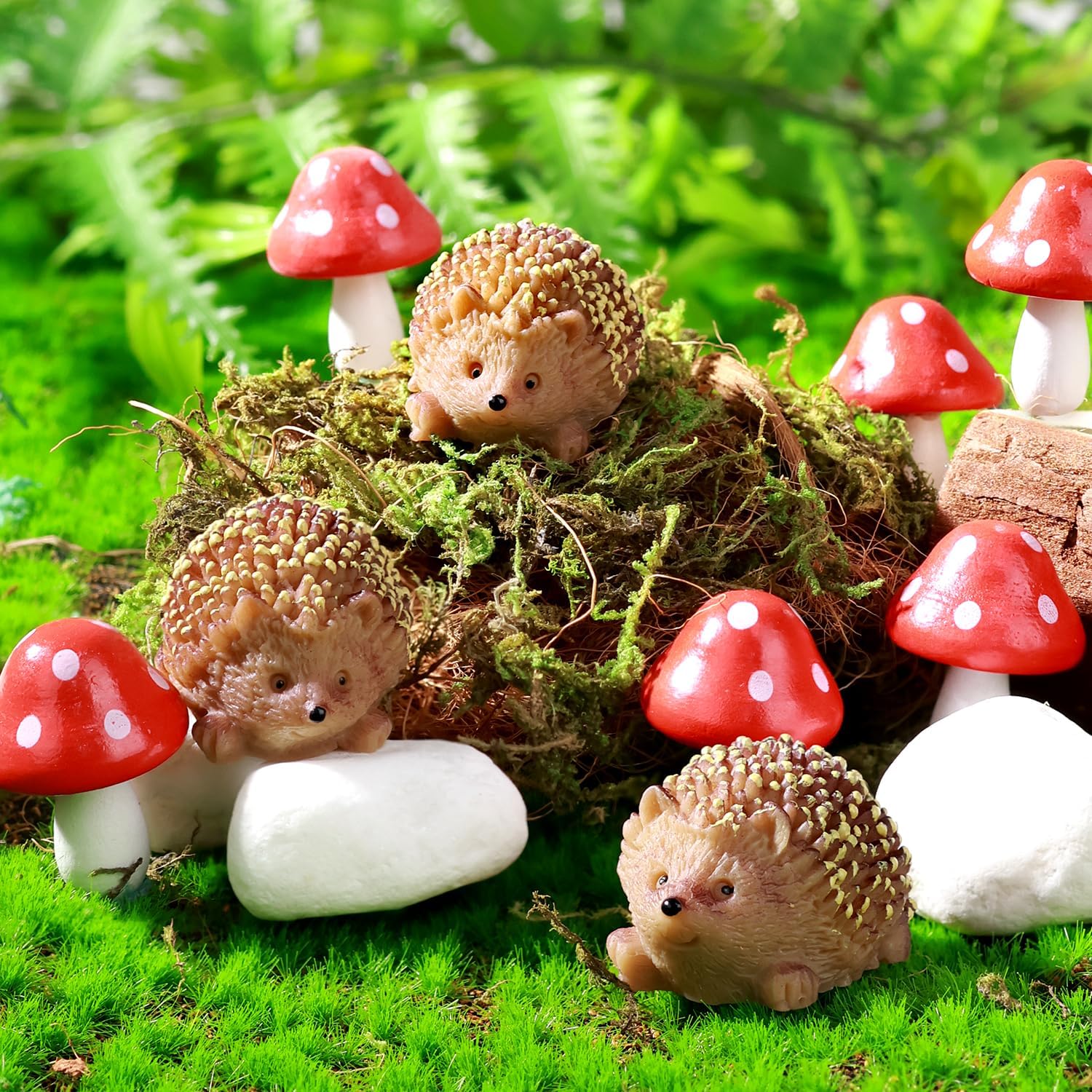 hatisan Fairy Garden Animals Mushroom Figurines Outdoor Garden Miniatures Hedgeh...