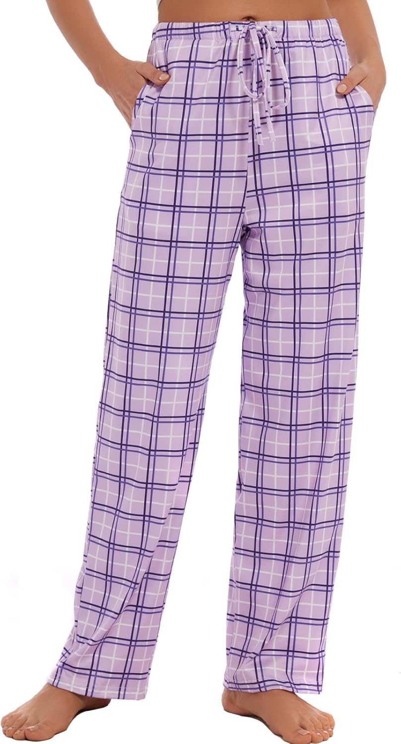 iniber Comfy Pajama Pants for Women Stretch Drawstring Lounge Pants with Pockets...