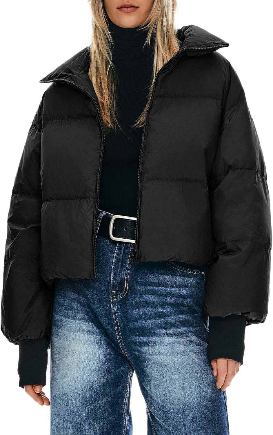Orolay Women's Winter Oversized Cropped Puffer Jacket Zip Up Short Down Coat Sta...