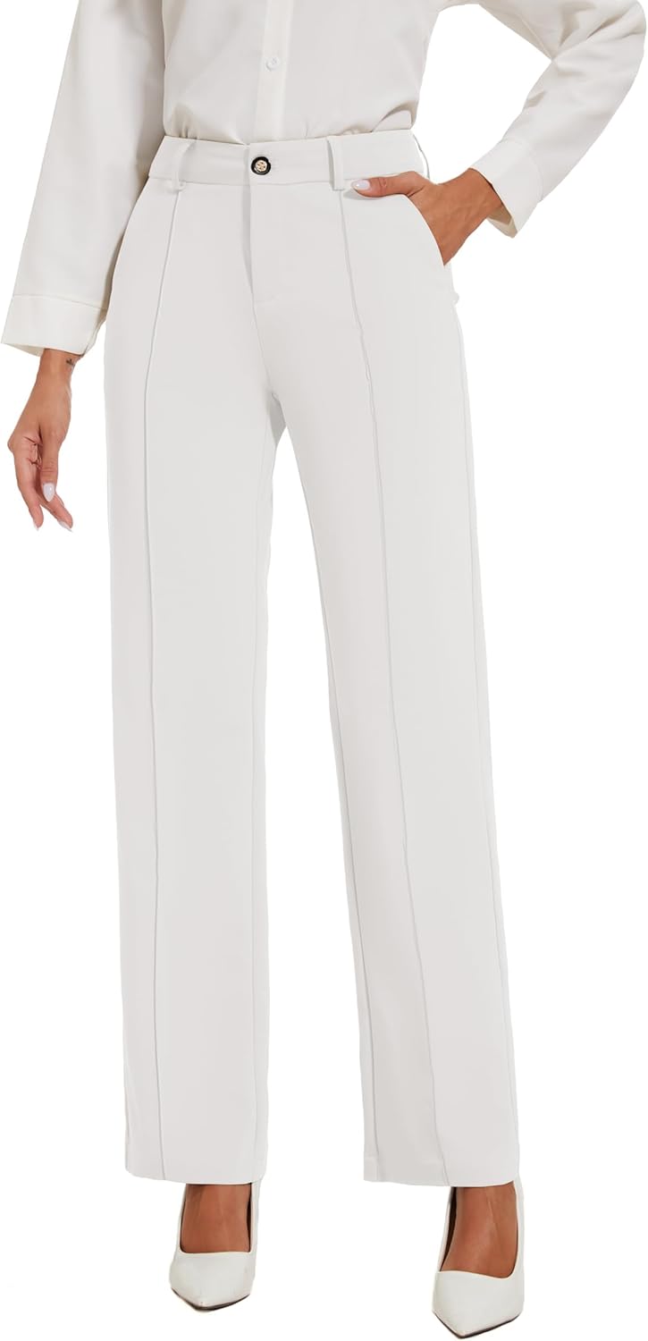Womens Dress Pants Stretchy Business Casual Work Pants Straight Leg Slacks for O...