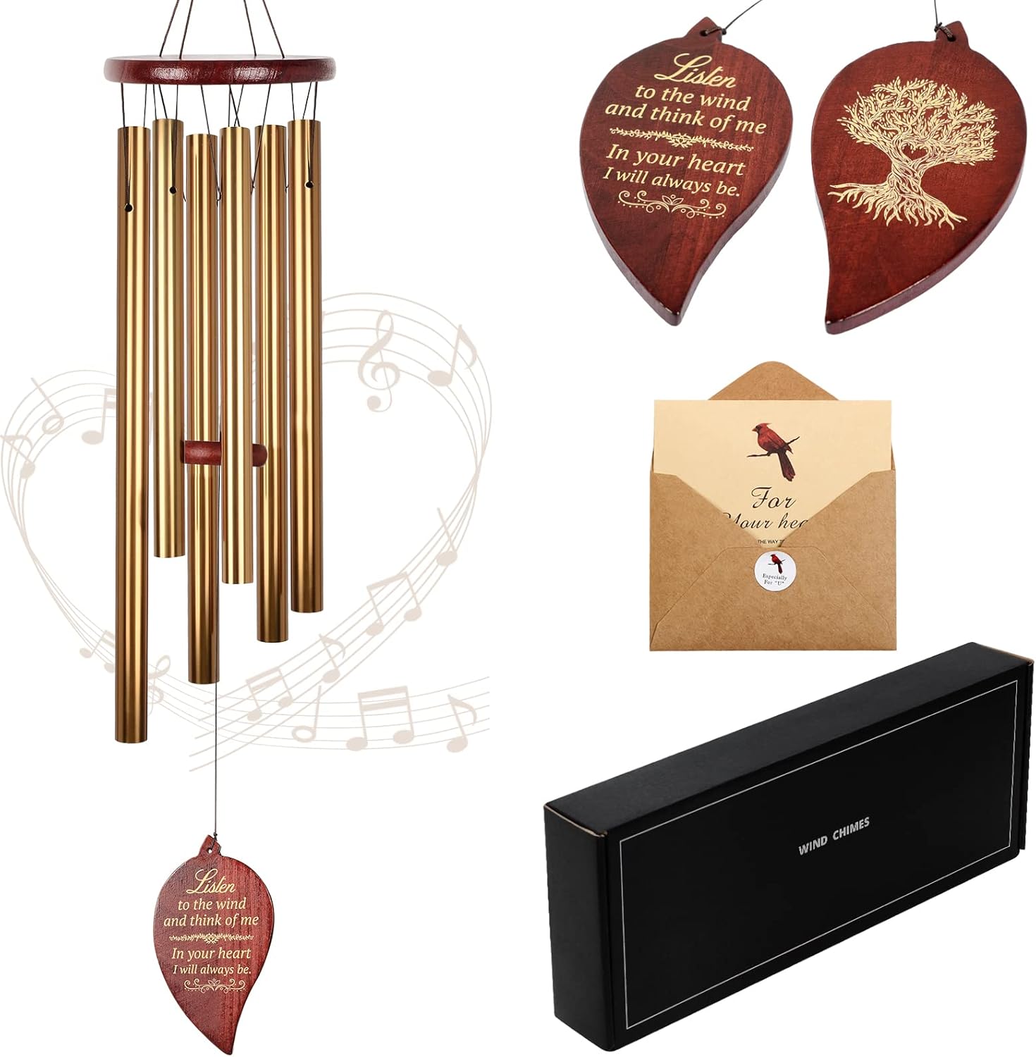 Golden Wind Chimes for Outside Deep Tone Aluminium Windchimes Outdoors Memorial...