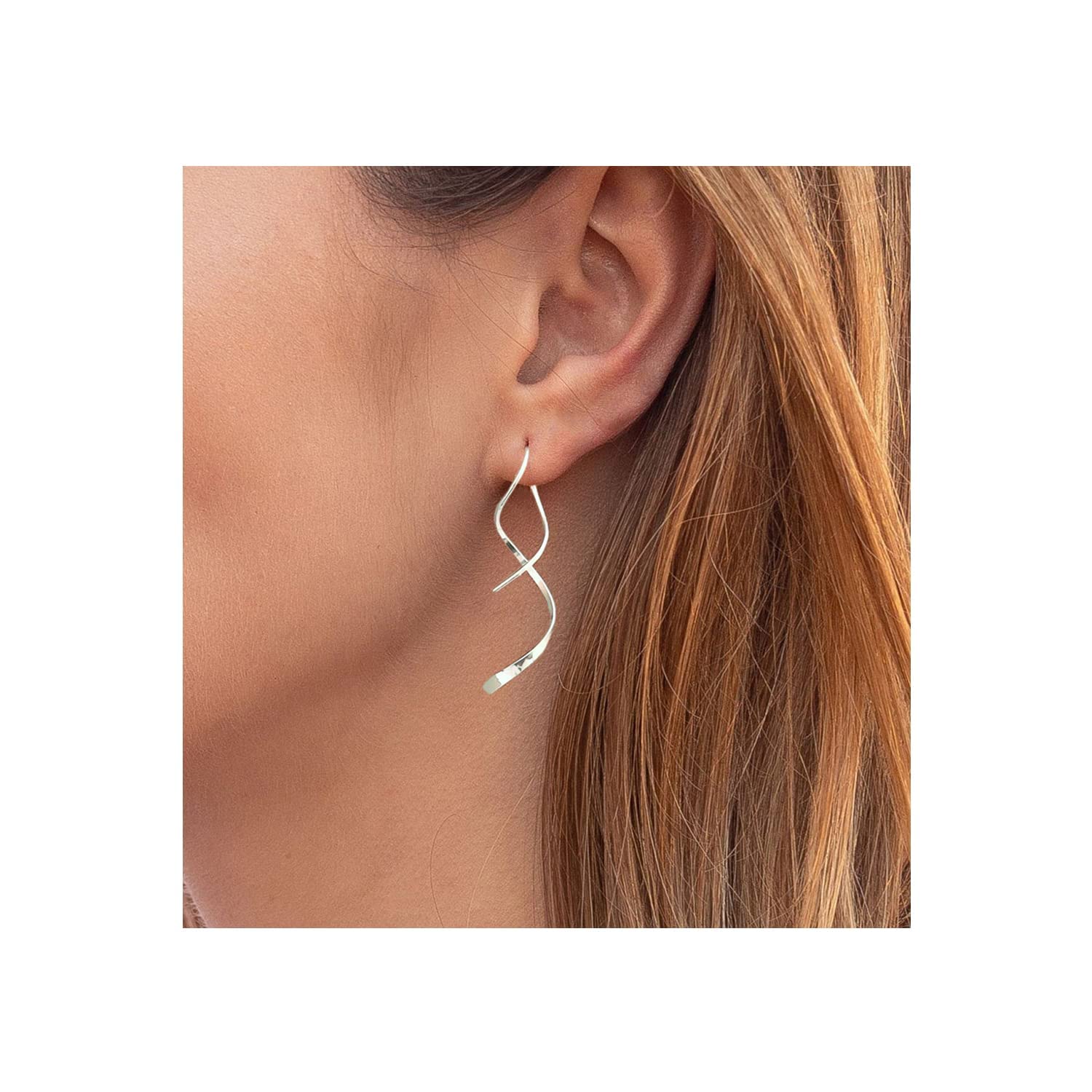 Spiral Threader Earrings, 925 Sterling Silver, Drop Dangle Handmade Twisted Line...