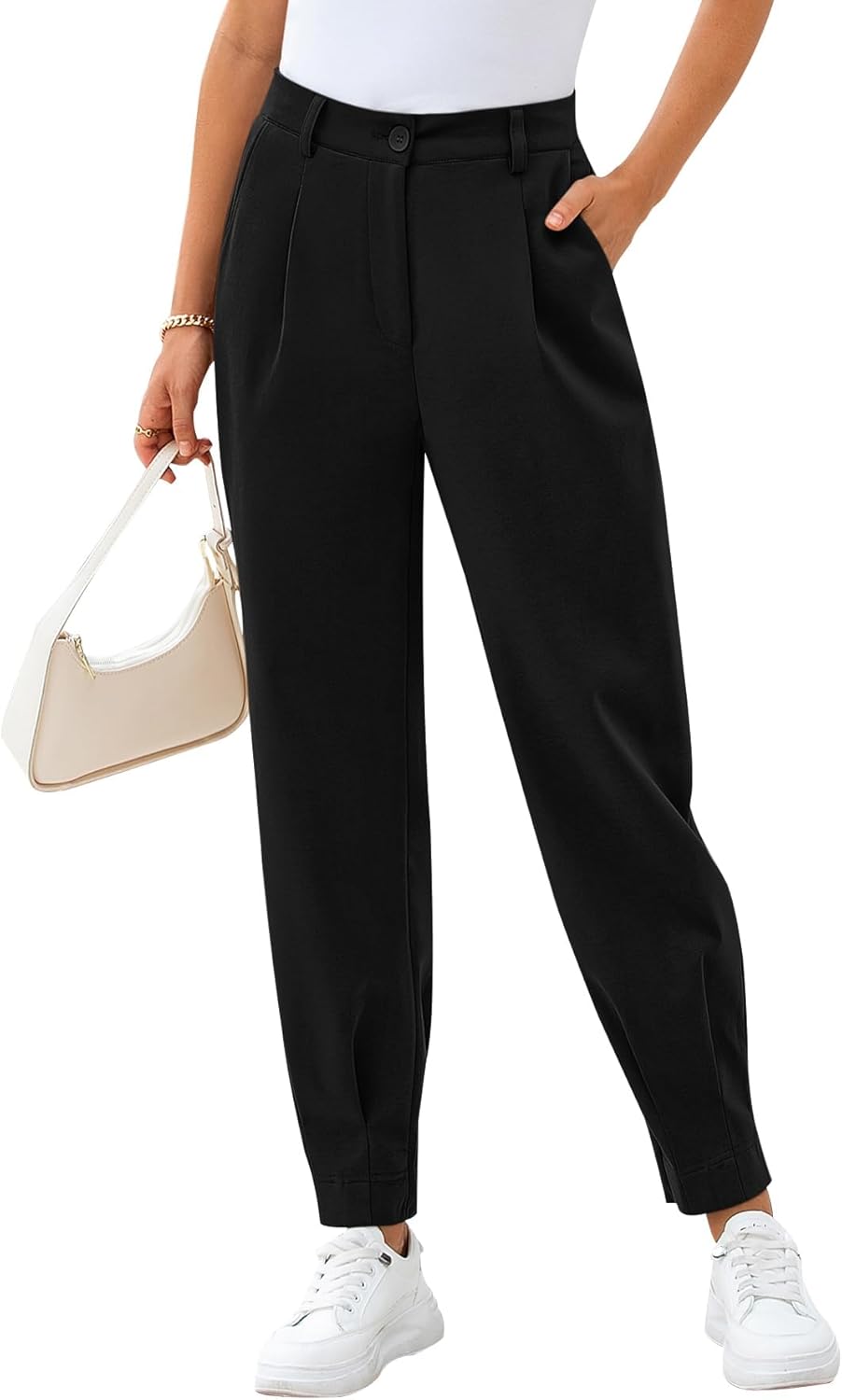 CFLONGE Women's Summer High Waisted Pants for Women 2024 Casual Ankle Length Pan...