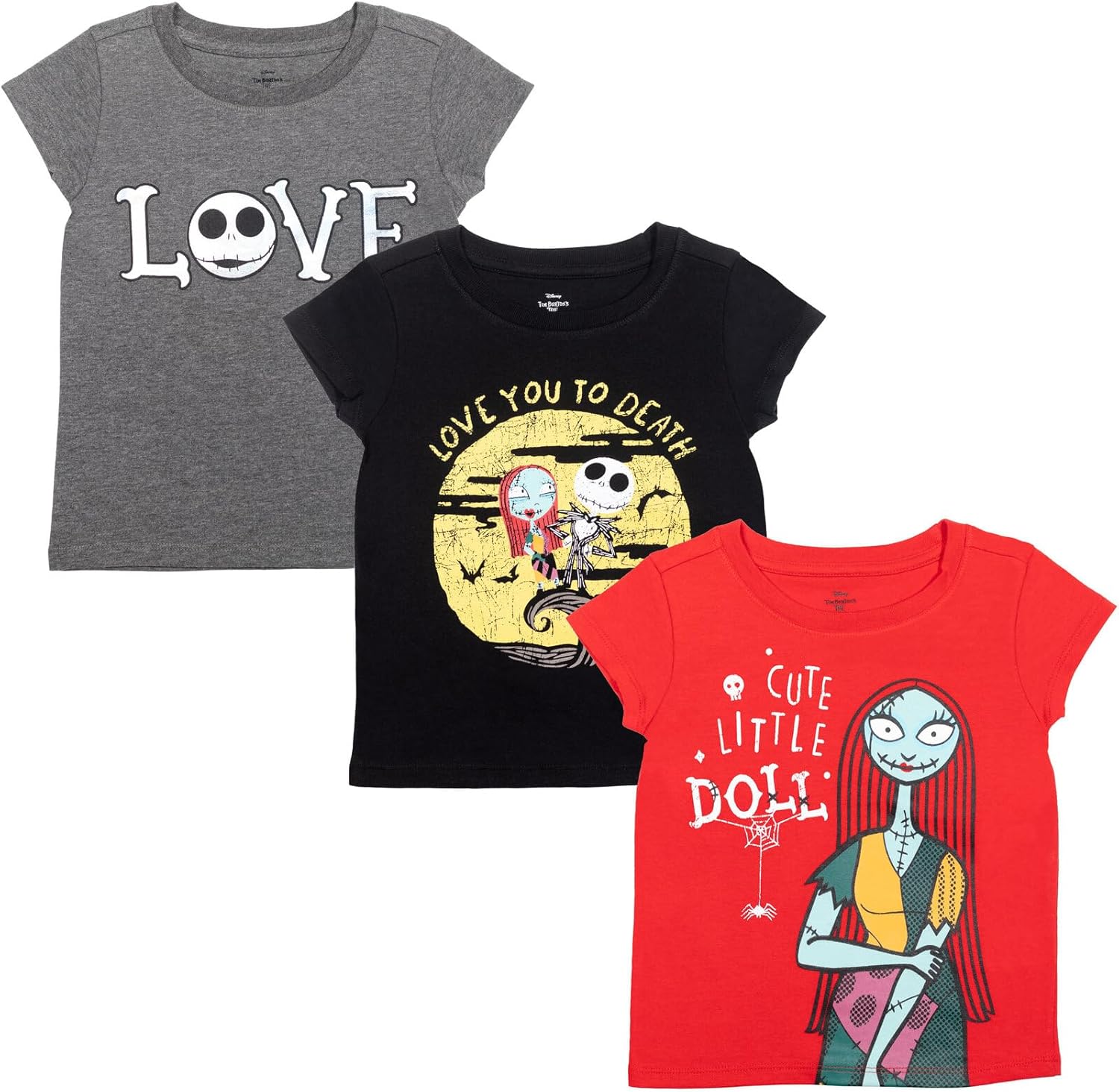 Disney Nightmare Before Christmas Jack Skellington Sally Girls 3 Pack T-Shirt 14...