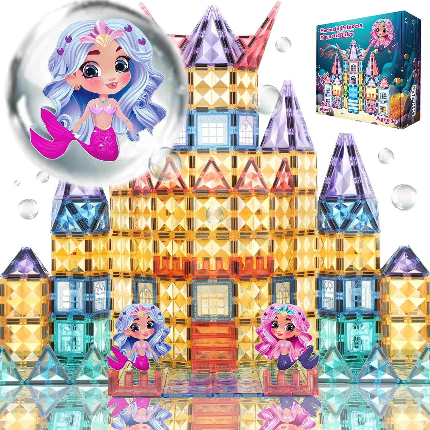 Little Pi Mermaid Princess Magnetic Building Blocks Castle - Magnet Tiles Doll H...