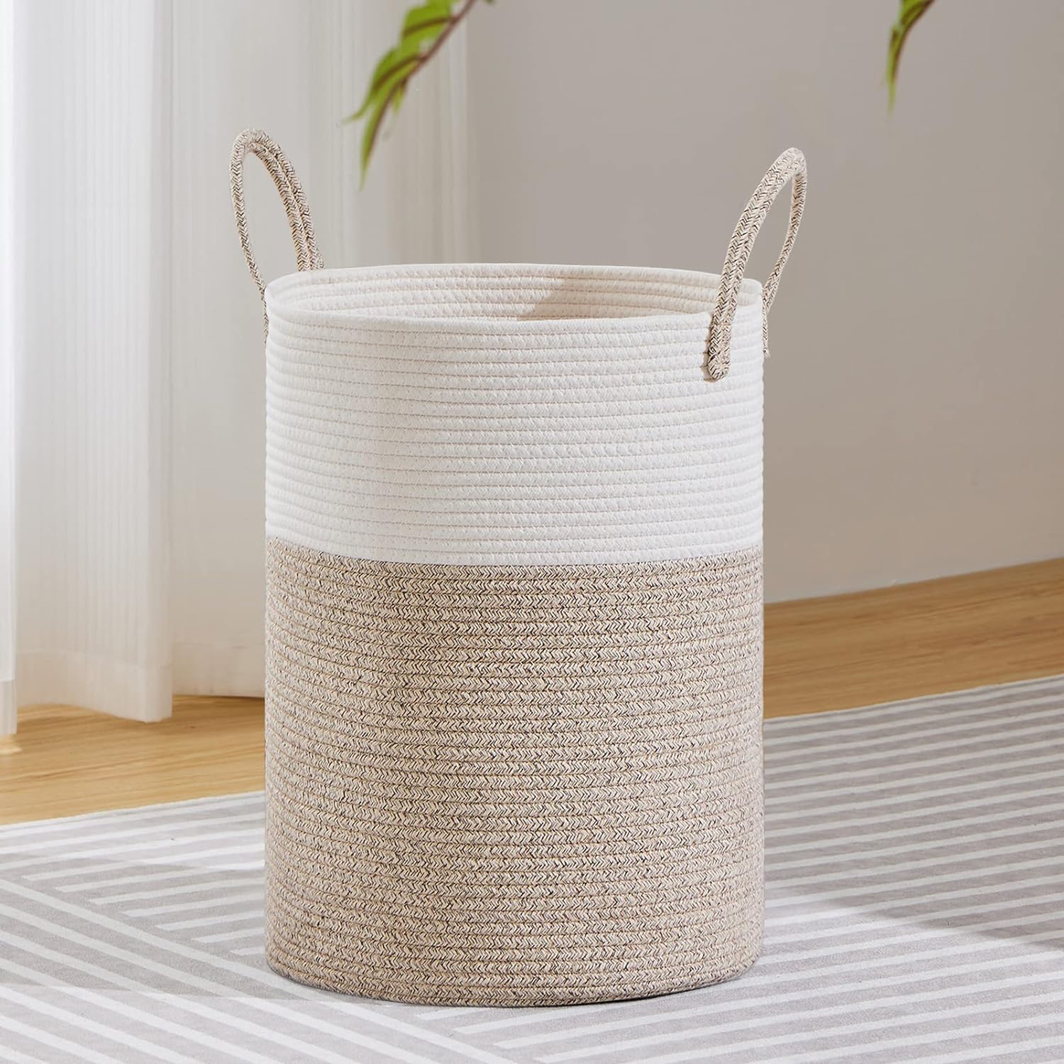 VIPOSCO Large Laundry Hamper, Tall Woven Rope Storage Basket for Blanket, Toys,...