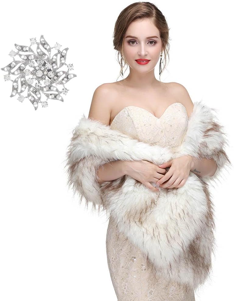 Olbye Women's Faux Fur Wraps Long Wedding Fur Shawl 1920s Sleeveless Bridal Fur...