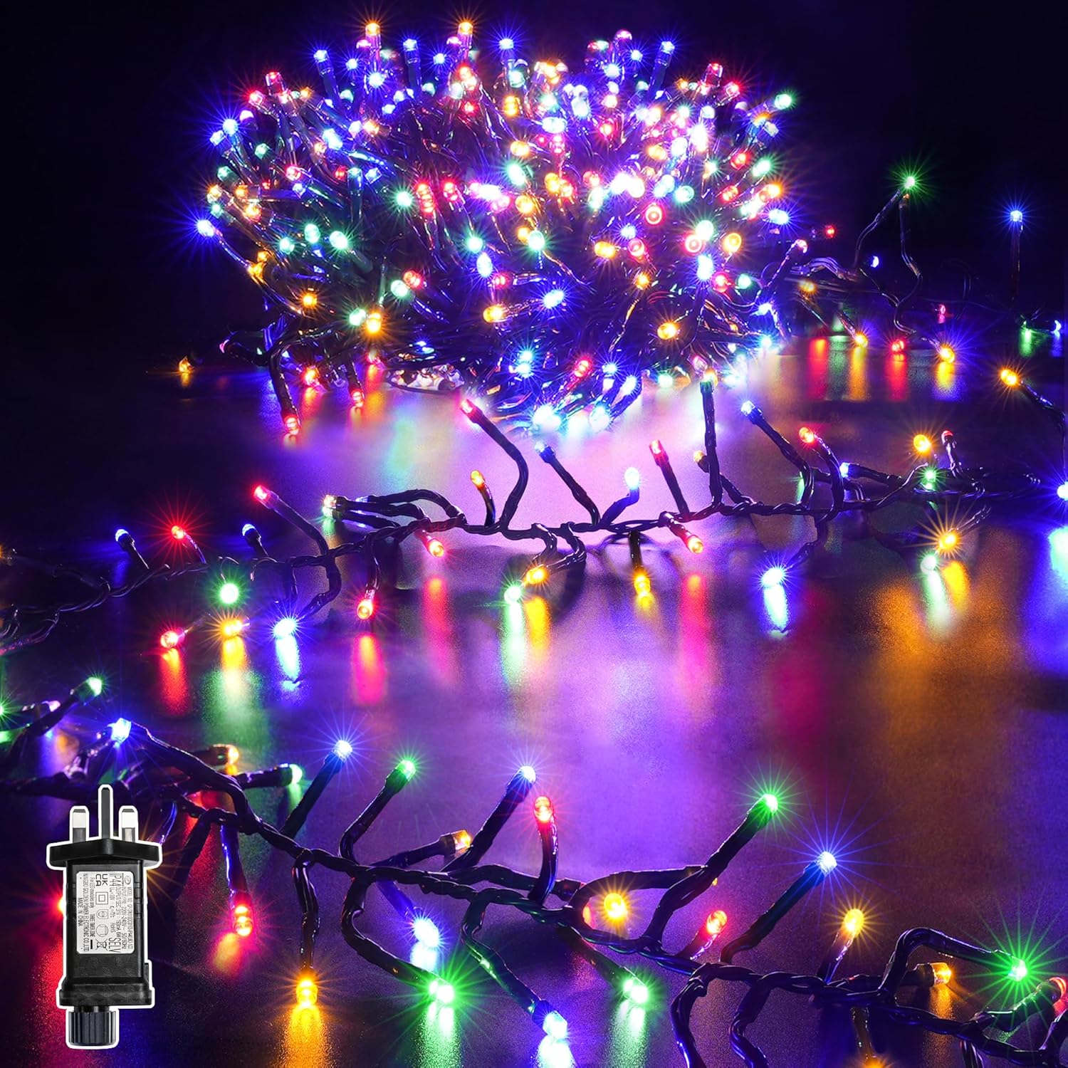 ZeMu Cluster Christmas Lights Outdoor, 9m 600LEDs Xmas Tree Fairy Lights Mains P...