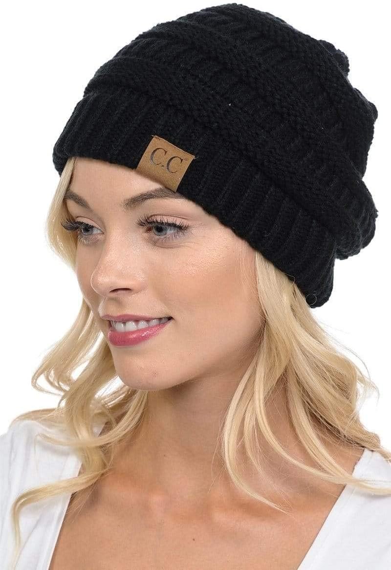Funky Junque Solid Ribbed Beanie Soft Stretch Cable Knit Slouchy Hat Warm Skull...