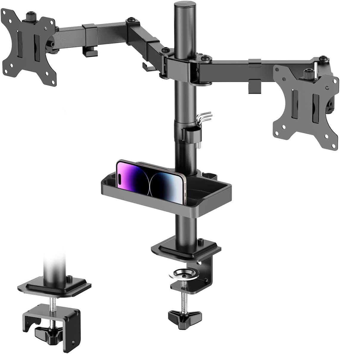 Dual Monitor Stand with Storage Shelf - FORGING MOUNT Monitor Desk Mount for 2 C...