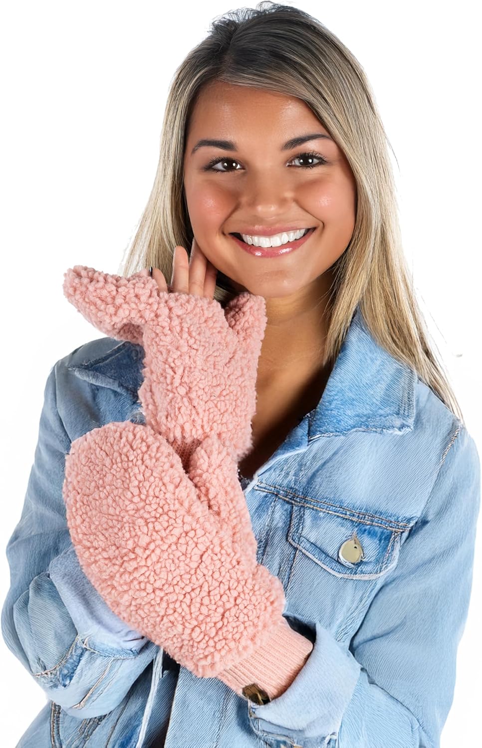 Funky Junque Faux Fur Flip Mittens Womens Warm Convertible Fingerless Gloves She...