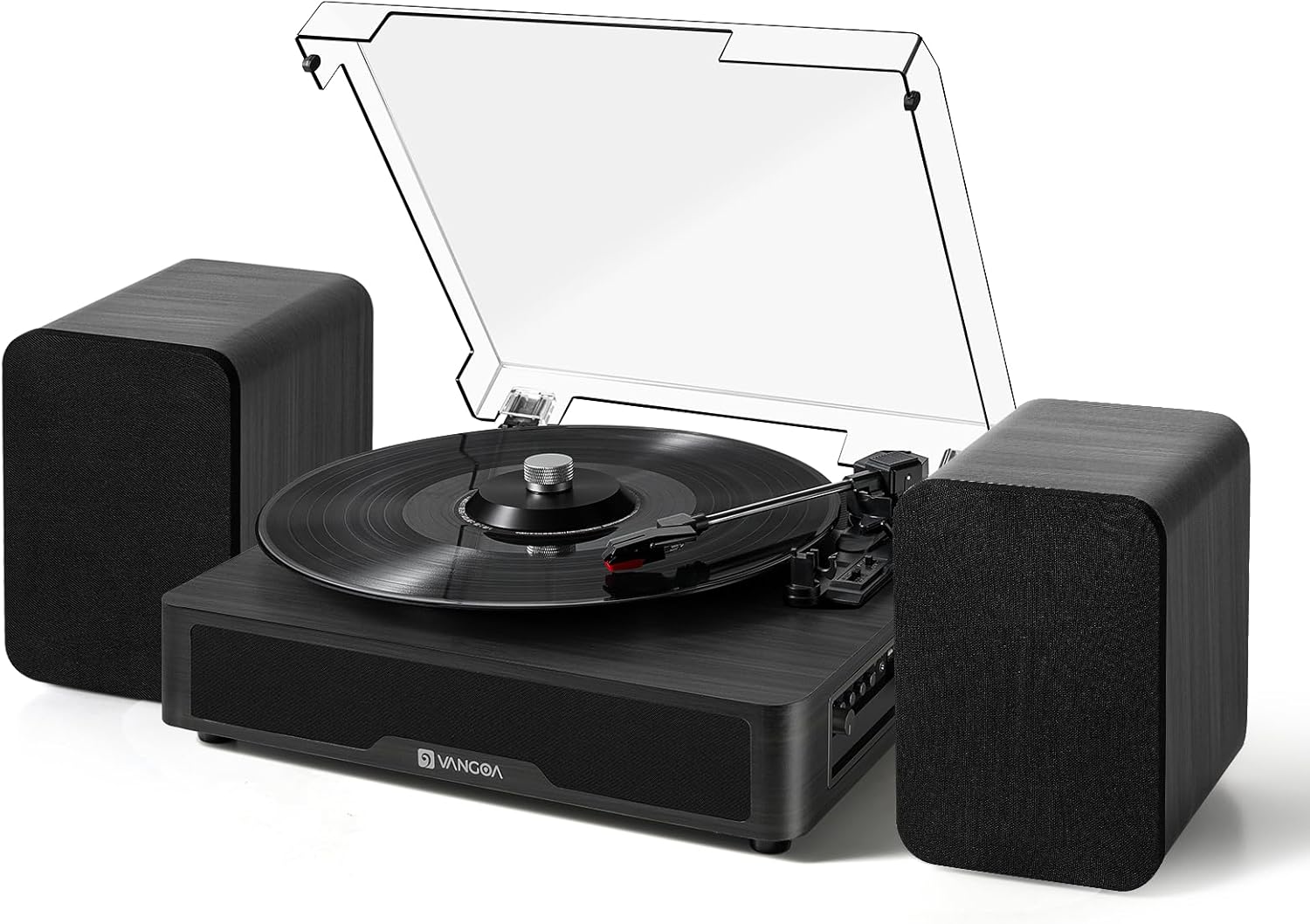 Black Record Player for Vinyl with Speakers RetroTurntable Kit for Vinyl Records...