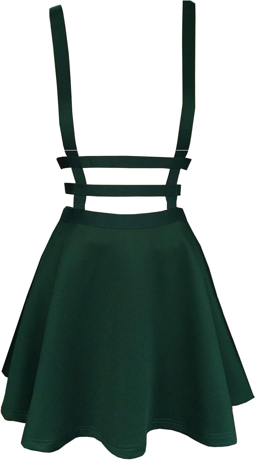 Women's Elastic Waist Pleated Short Braces Skirt Mini Suspender Skirt X-Small Da...
