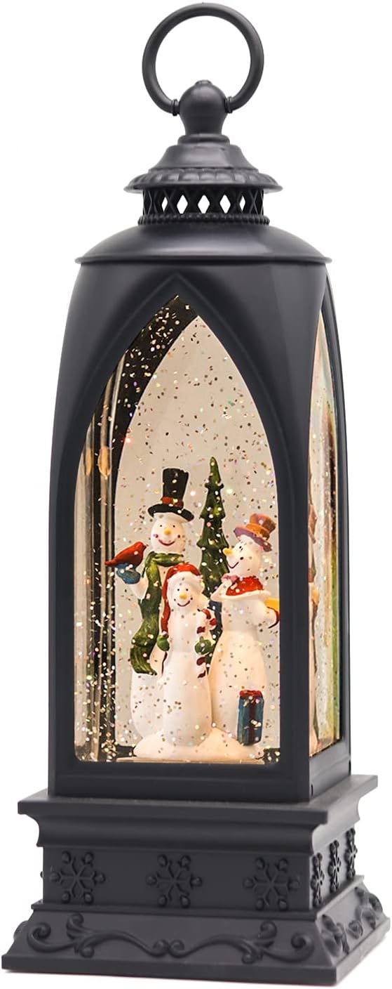 Eldnacele 12” Christmas Snow Globe Lantern Snowman with Music & Timer, USB Lined...