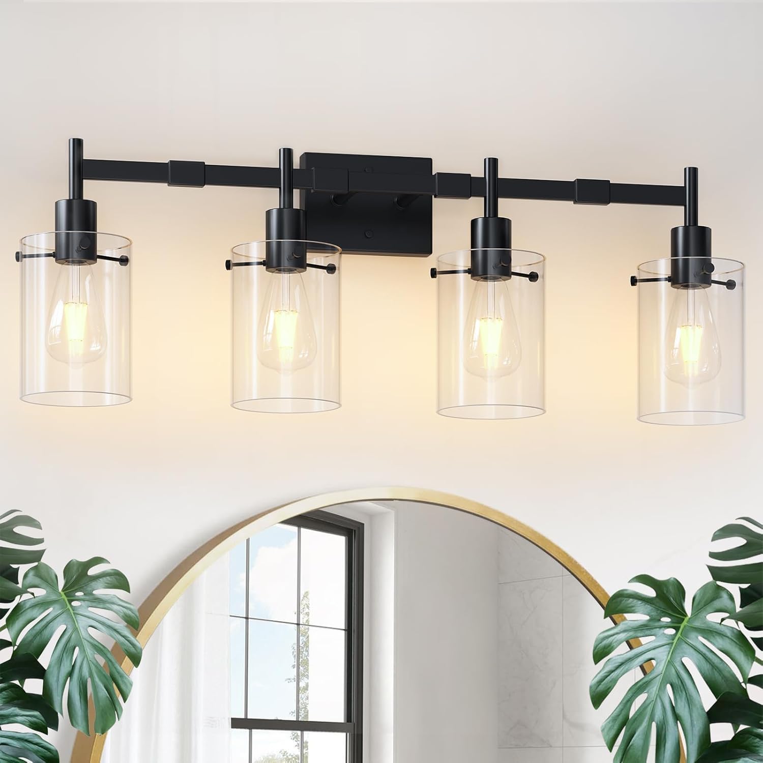 4-Light Vanity Light Bathroom Light Fixtures Over Mirror with Clear Glass Shade,...