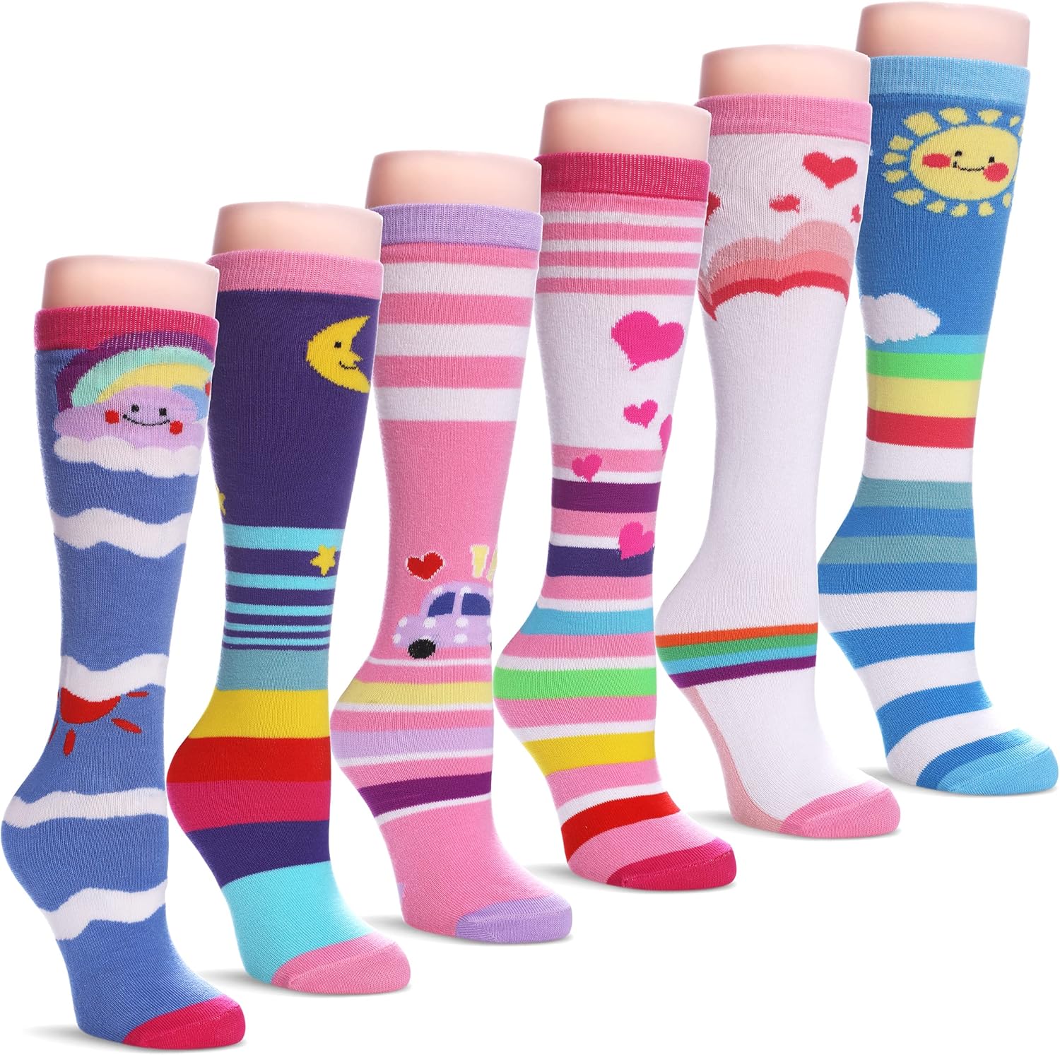 TRUEHAN 6 Pairs Girls Knee High Socks 3-12 Years Cartoon Animals Warm Cotton Lon...