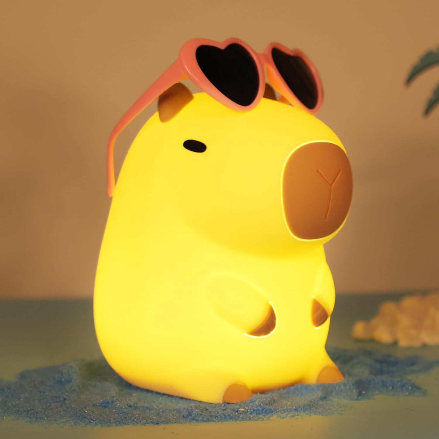 Capybara Night Light for Kids, On Vacation Silicone Pink Nursery Nightlight with...