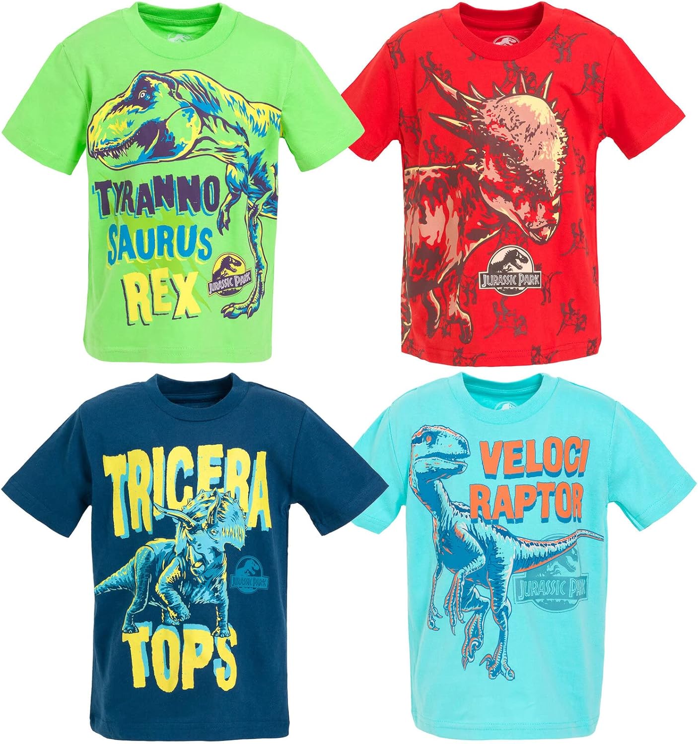 Jurassic World Dinosaur Boys 4 Pack Graphic Short Sleeve T-Shirt 7-8 Red/Green/B...