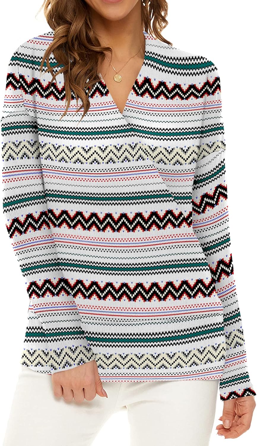 Neineiwu Women's 2024 Long Sleeve Wrapped Surplice V Neck Casual Knit Tunic Tops...