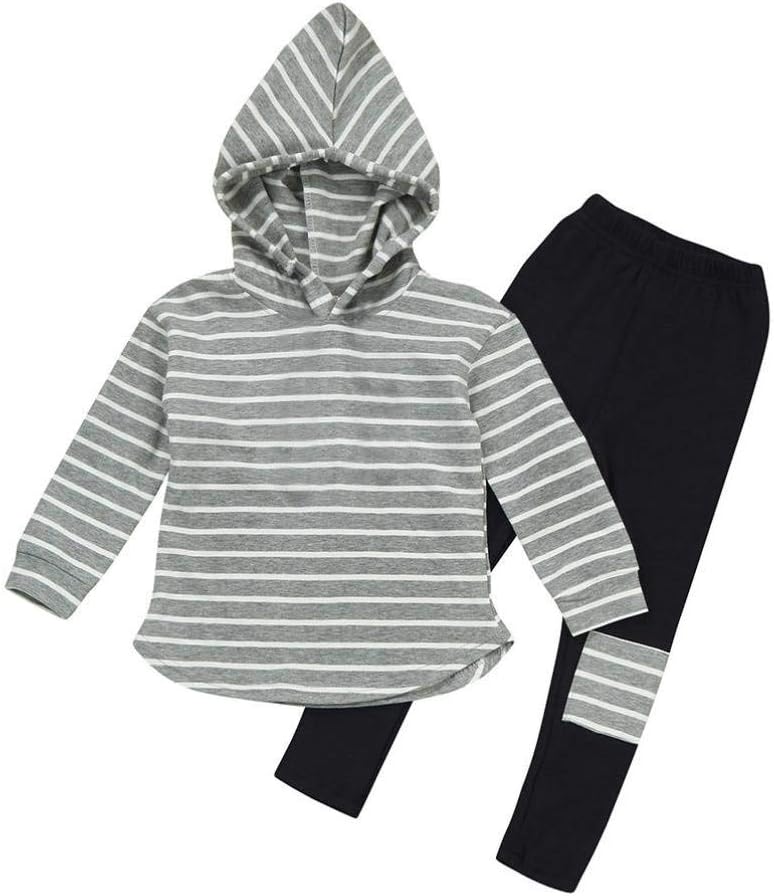 Ritatte Toddler Girl Fall Outfits Striped Hoodie Pants 2PCS Sweatsuit Set Kids B...