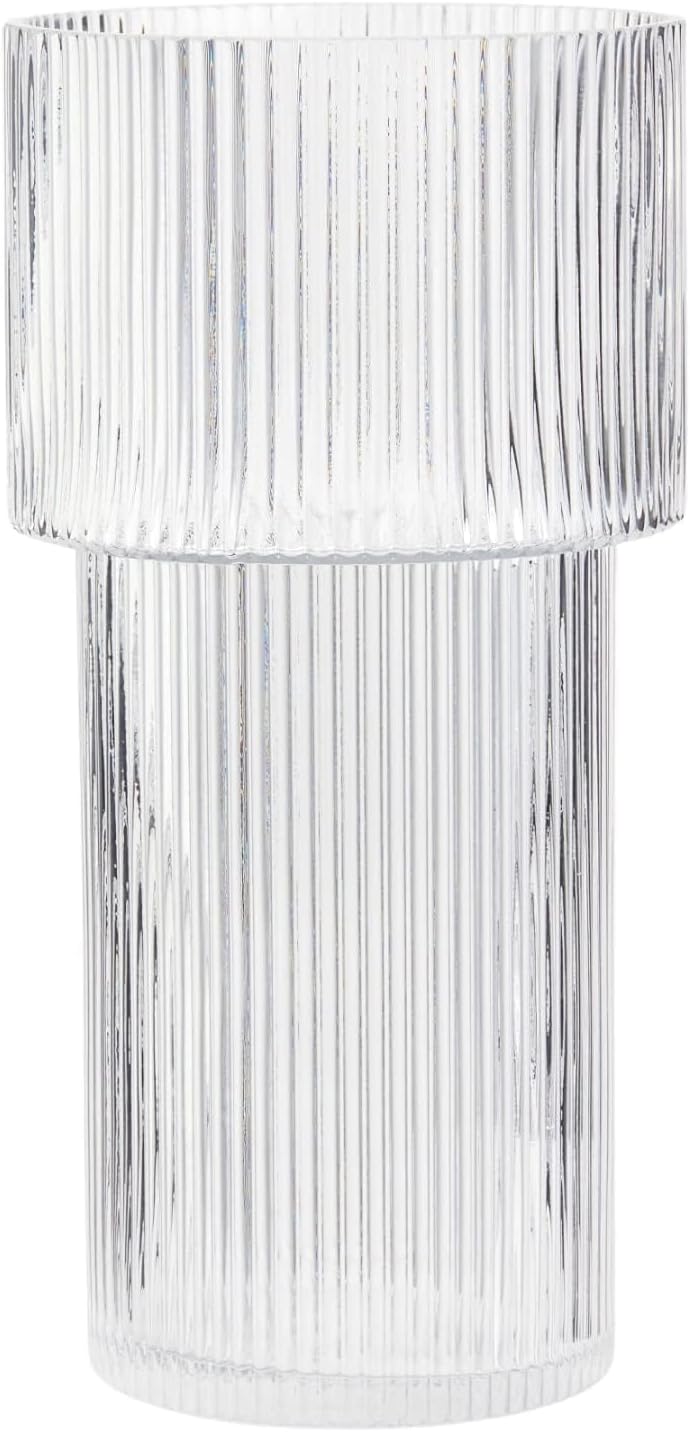 Large Glass Vase, 12 Inches Tall Glass Vase, Flower Vase for Bouquet, Ribbed Gla...