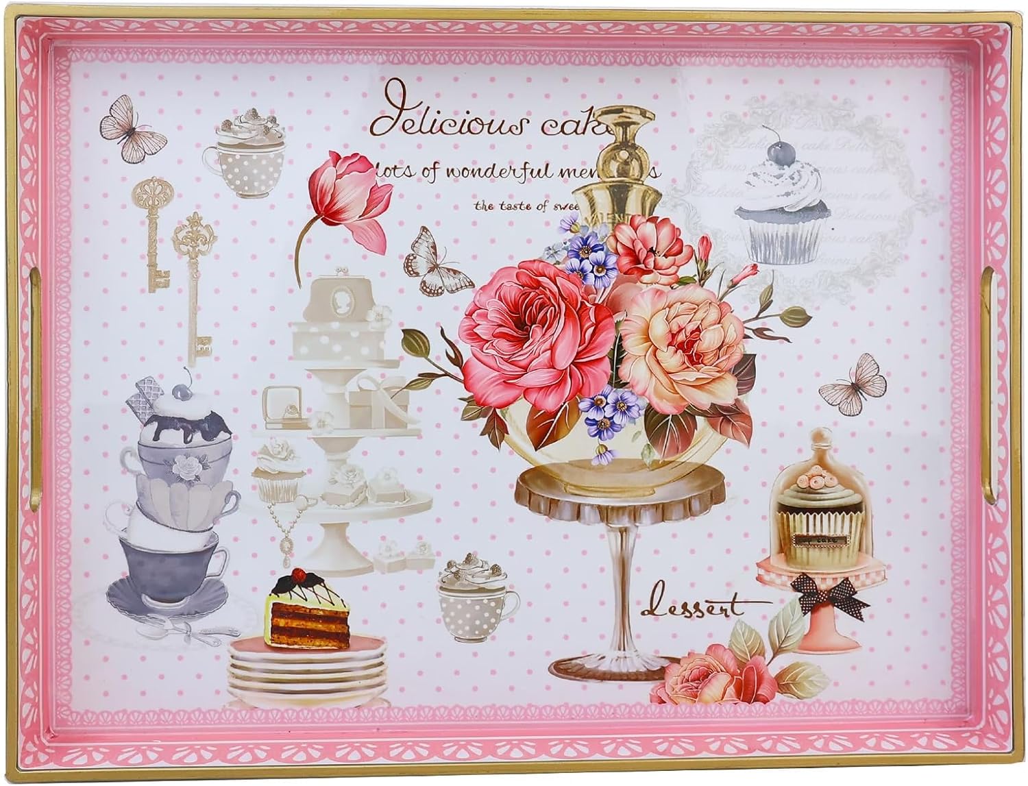 Floral Rustic Decorative Tray, Farmhouse Serving Tray with Handles for Living Ro...