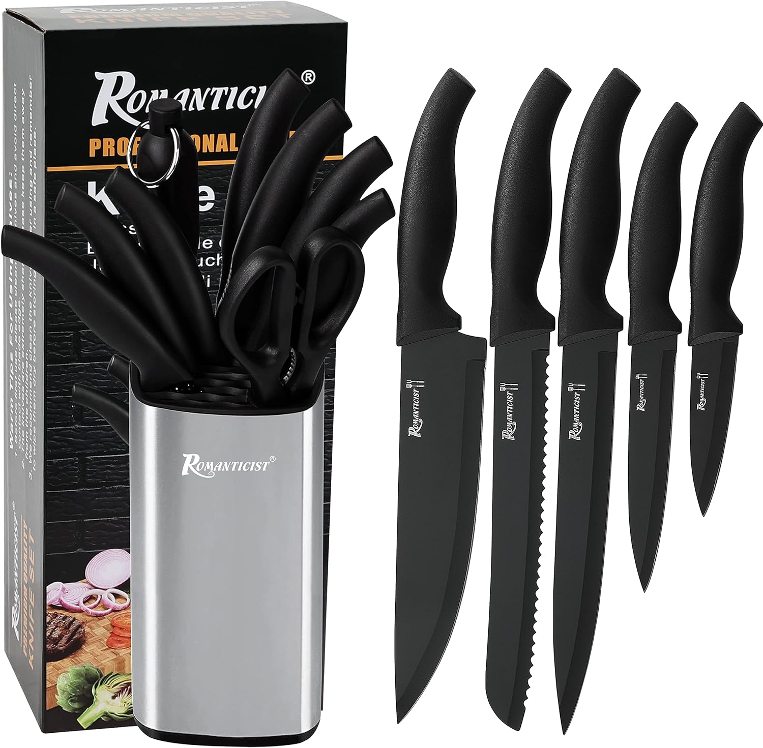 ROMANTICIST Kitchen Knife Set with Block - 8PCS High Carbon Stainless Steel with...