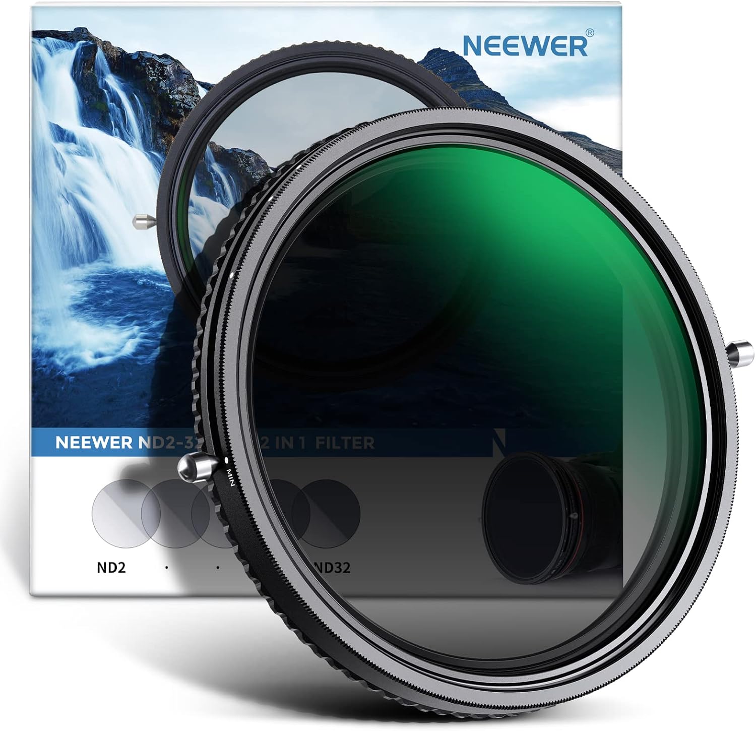 Neewer 2 in 1 77mm Variable ND Filter ND2–ND32&CPL Filter(Circular Polarizer Fil...