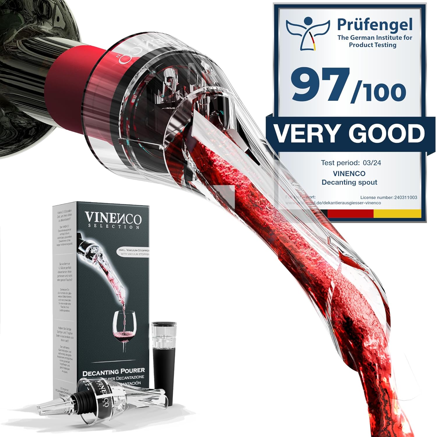 Wine Decanter Aeretor Stopper + Tasting eBook - Drip Free Aerating Pourer Top Sp...