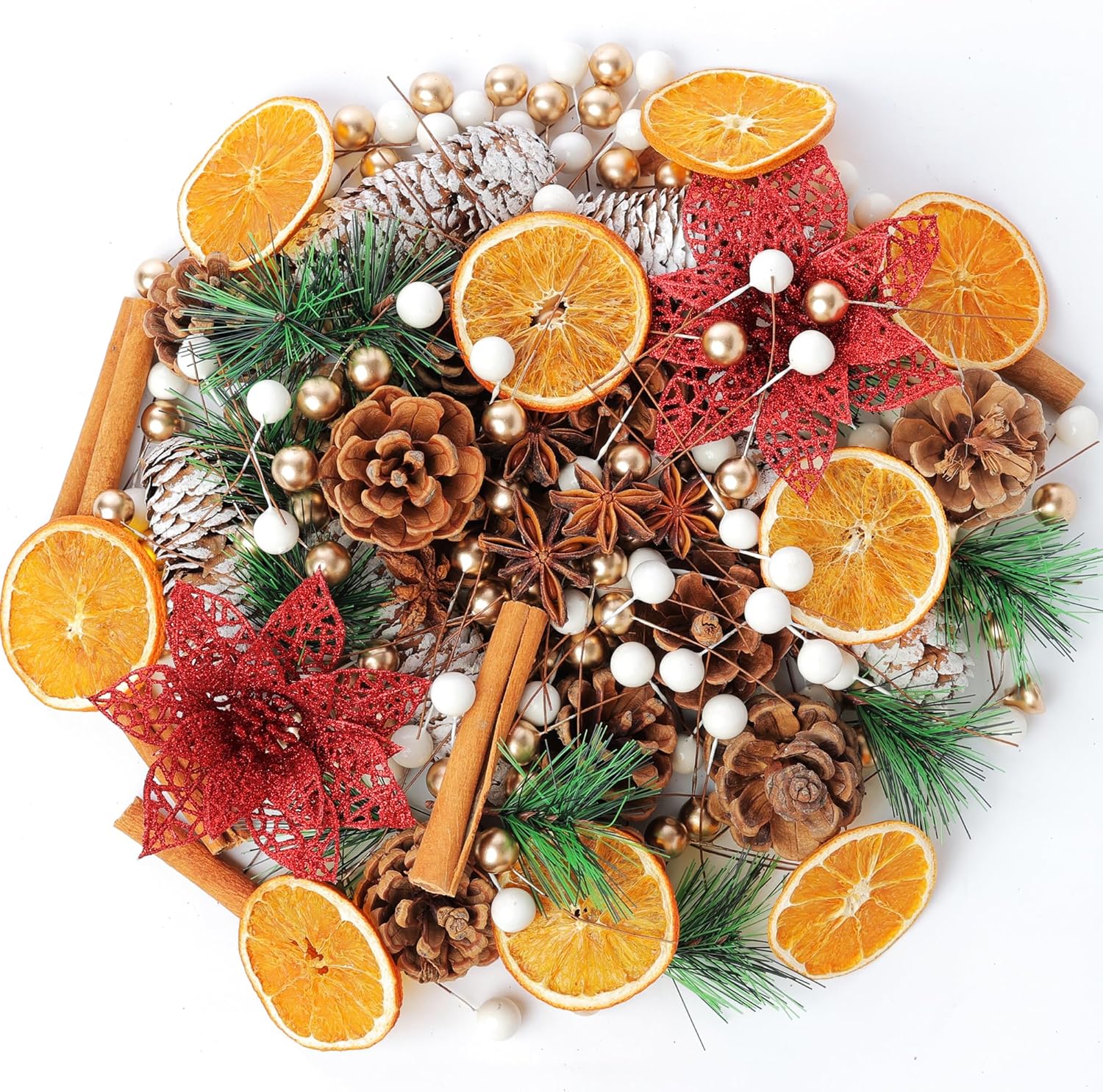 Christmas Wreath Making Supplies, Cinnamon Sticks, Dried Orange Slices, Artifici...