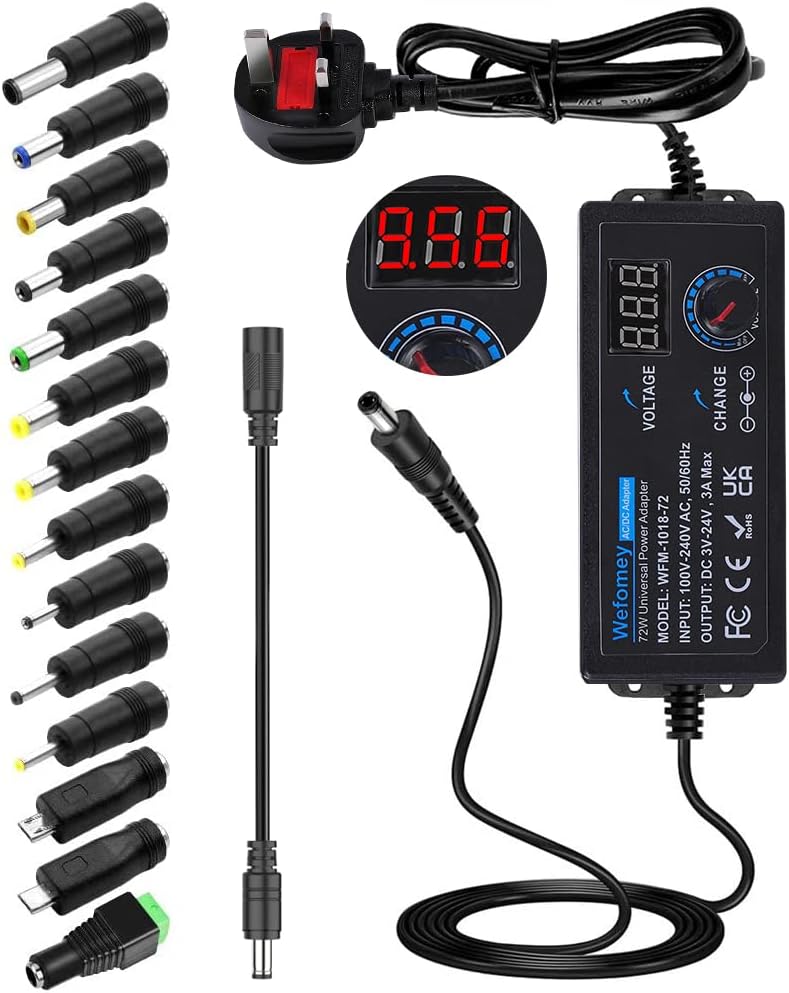 Wefomey Universal Power Supply 3V~24V 3A 72W Adjustable Variable AC/DC Adapter C...