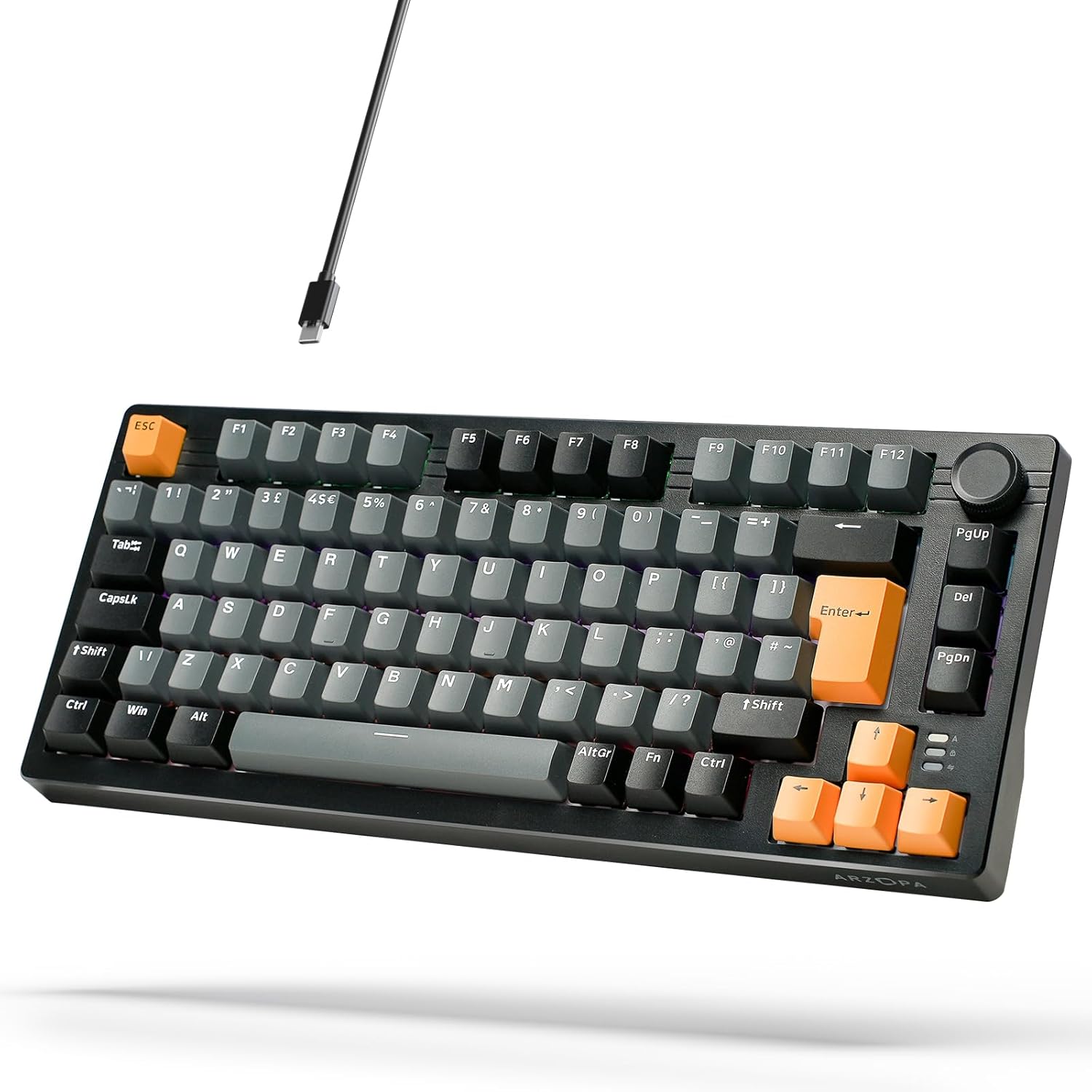 ARZOPA 75% Mechanical Gaming Keyboard Wired, Rainbow Backlit 81 Keys Gasket Moun...