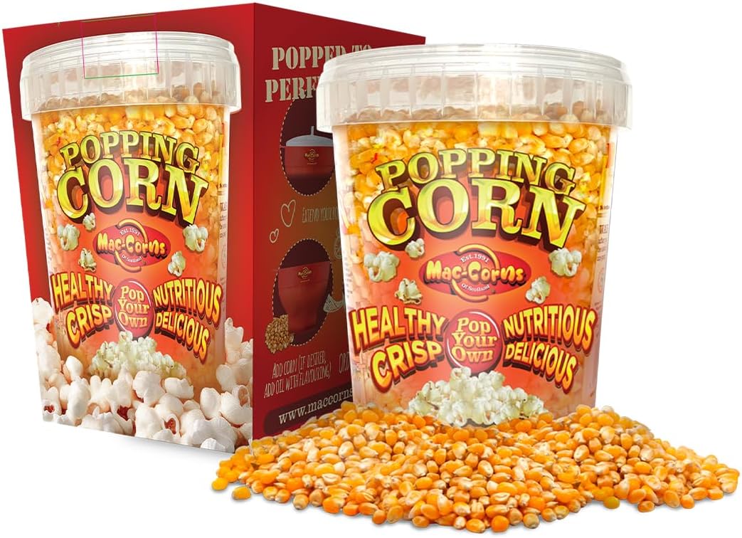 MacCorns USA Top Grade Popping Corn - 1 Litre Tub American Popcorn Kernels for P...