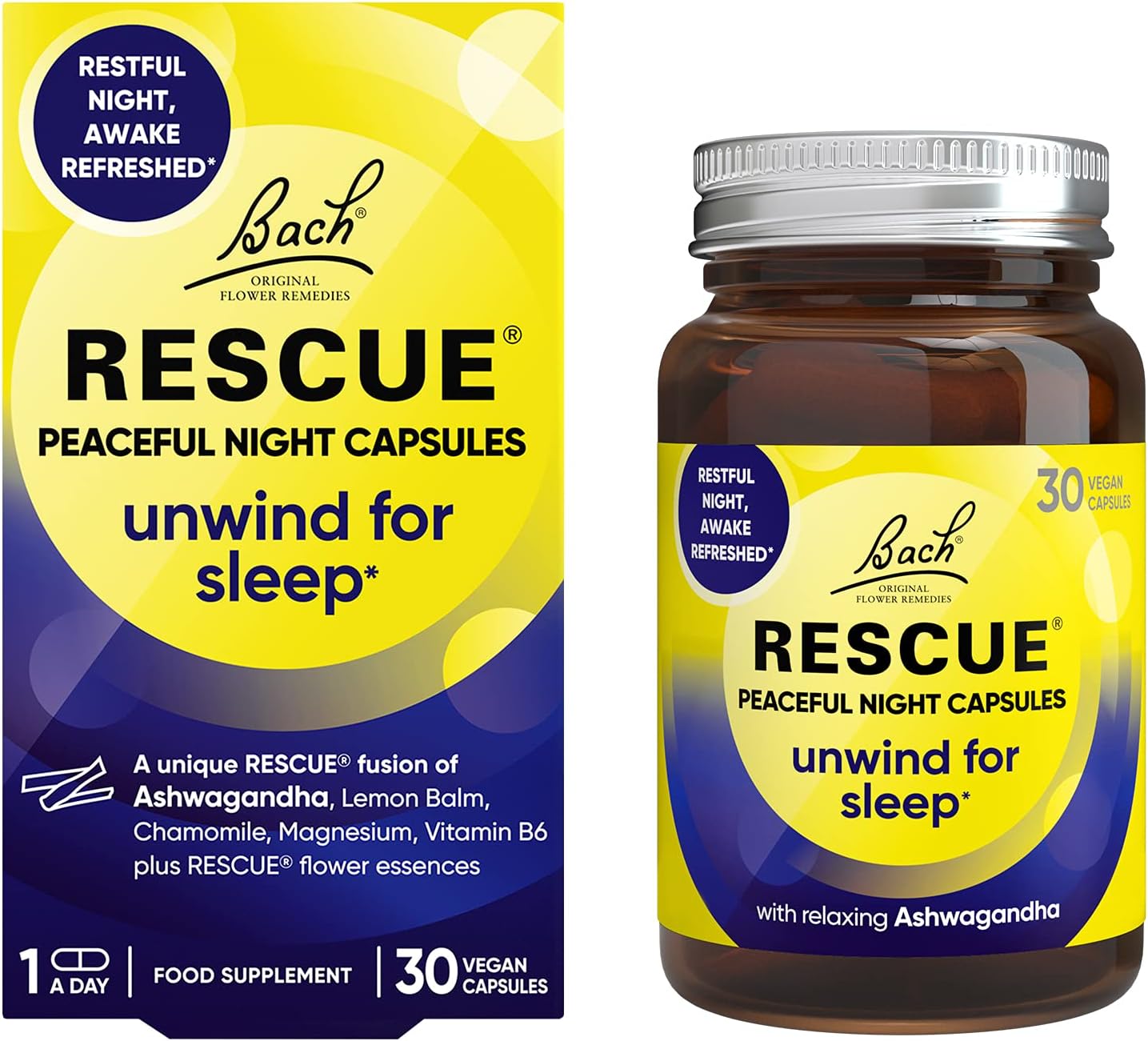 Rescue Peaceful Night Capsules with Ashwagandha KSM 66 and Magnesium, Unwind for...