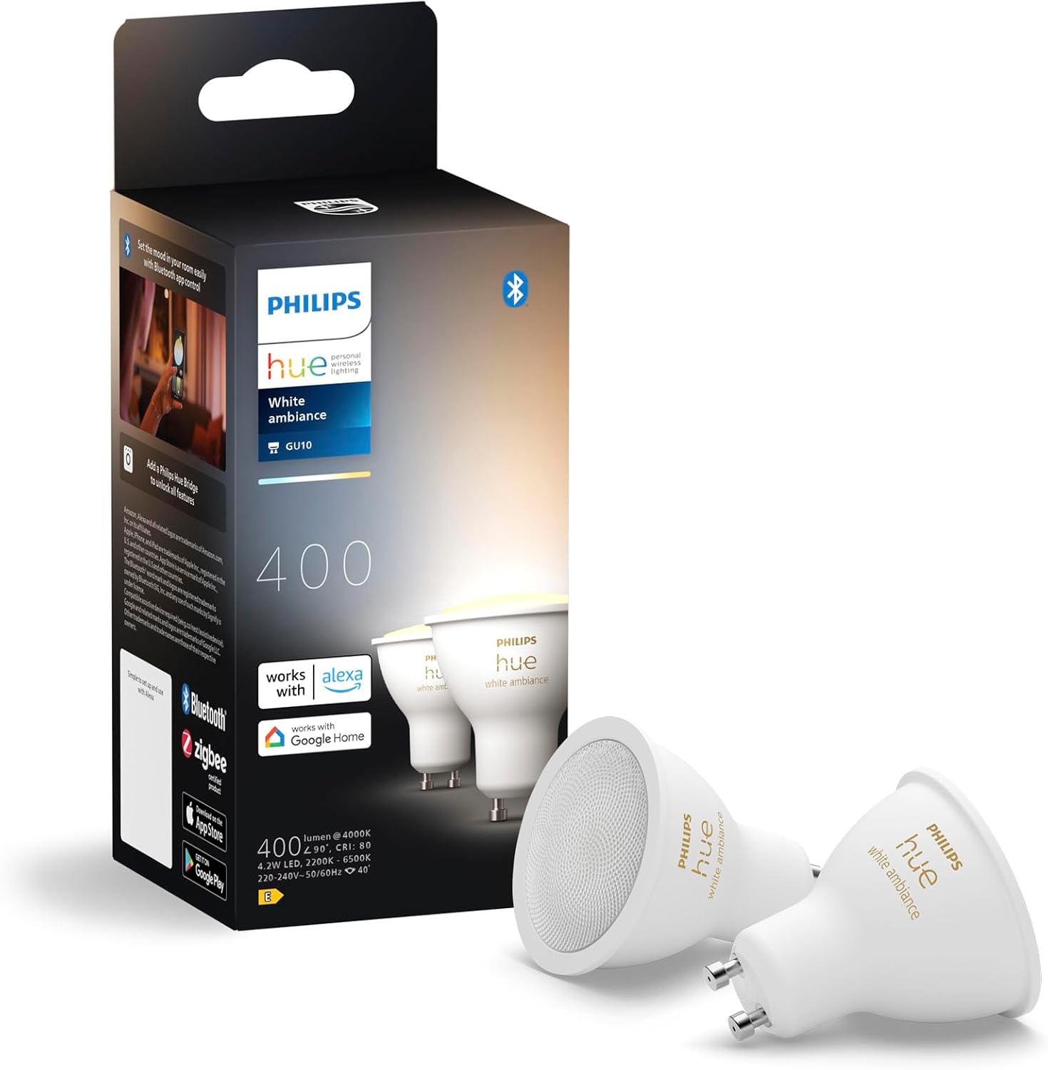 Philips Hue GU10 – Smart Spotlight – (2-Pack) White Ambiance