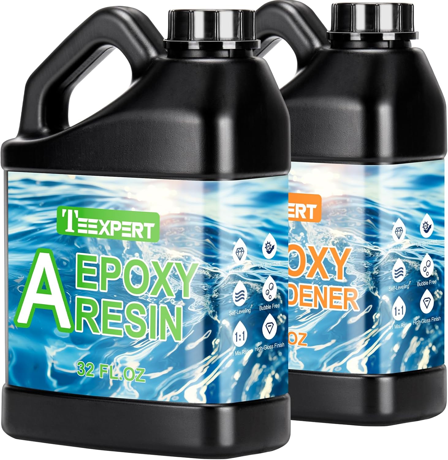 Teexpert 64oz High Gloss Epoxy Resin Kit, Upgraded Clear Self-leveling Bubbles-F...