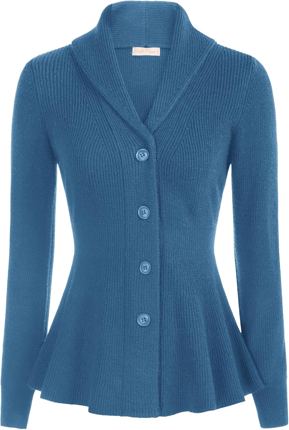 Belle Poque Women Casual Shawl Lapel Cardigan Long Sleeve Button-up Knitwear S S...