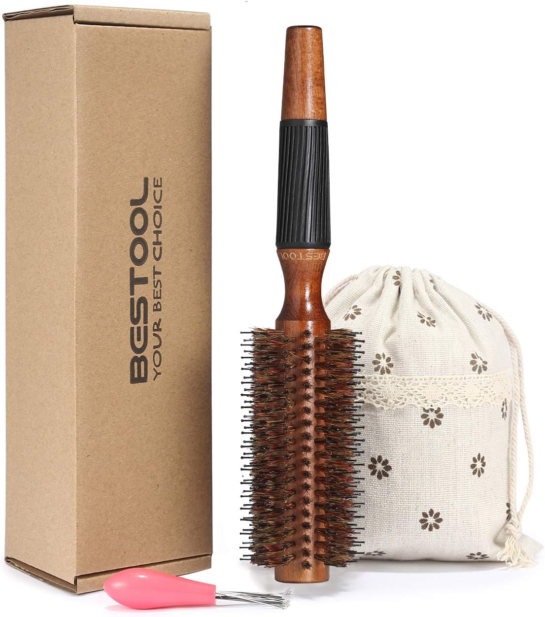 BESTOOL Round Brush for Blow Drying, Boar Bristle Round Hair Brush with Wooden B...